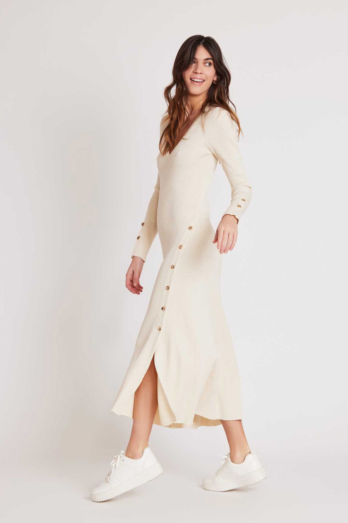 Rene Derhy V Yaka Maxi Triko Elbise-Libas Trendy Fashion Store