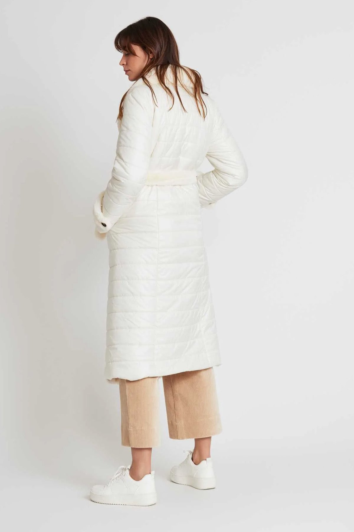 Rene Derhy Kuşaklı Puffer Kürk Kombinasyonlu Manto-Libas Trendy Fashion Store