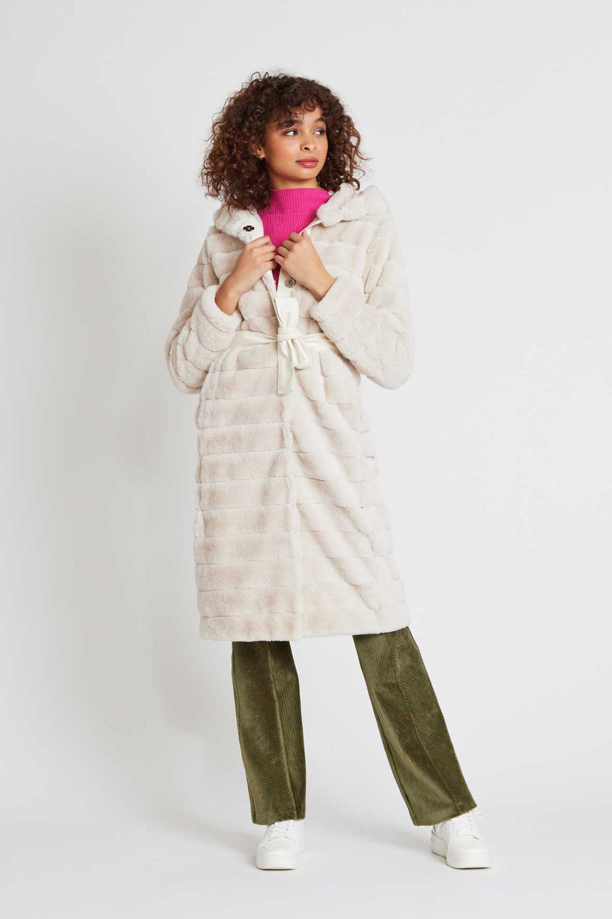 Rene Derhy Kapüşonlu Kuşaklı Kürk Kaban-Libas Trendy Fashion Store