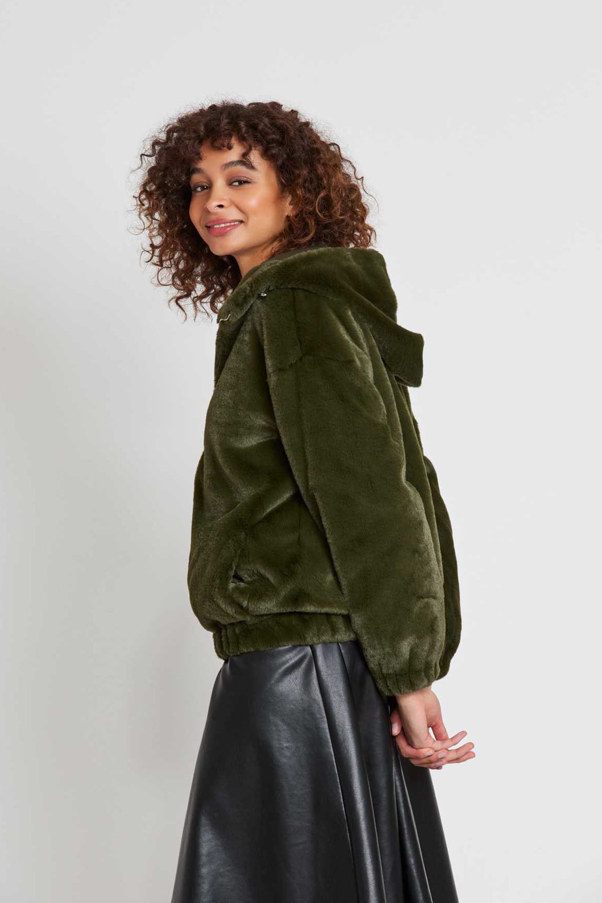 Rene Derhy Kapüşonlu Peluş Mont-Libas Trendy Fashion Store