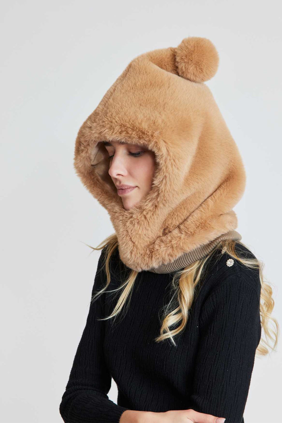 Rene Derhy Ponponlu Peluş Boyunluklu Bere-Libas Trendy Fashion Store