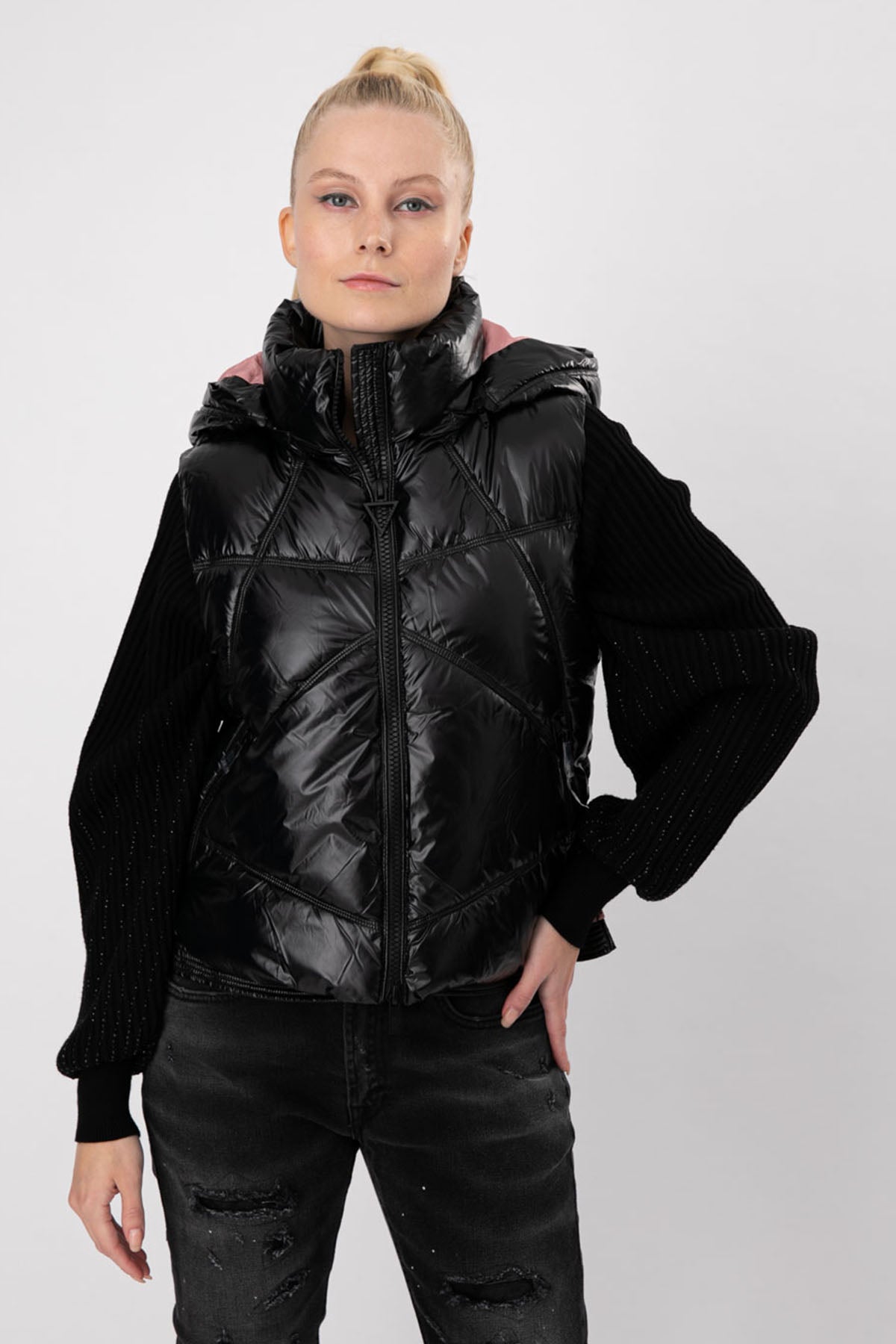 Bsb Kapüşonlu Parlak Puffer Yelek-Libas Trendy Fashion Store