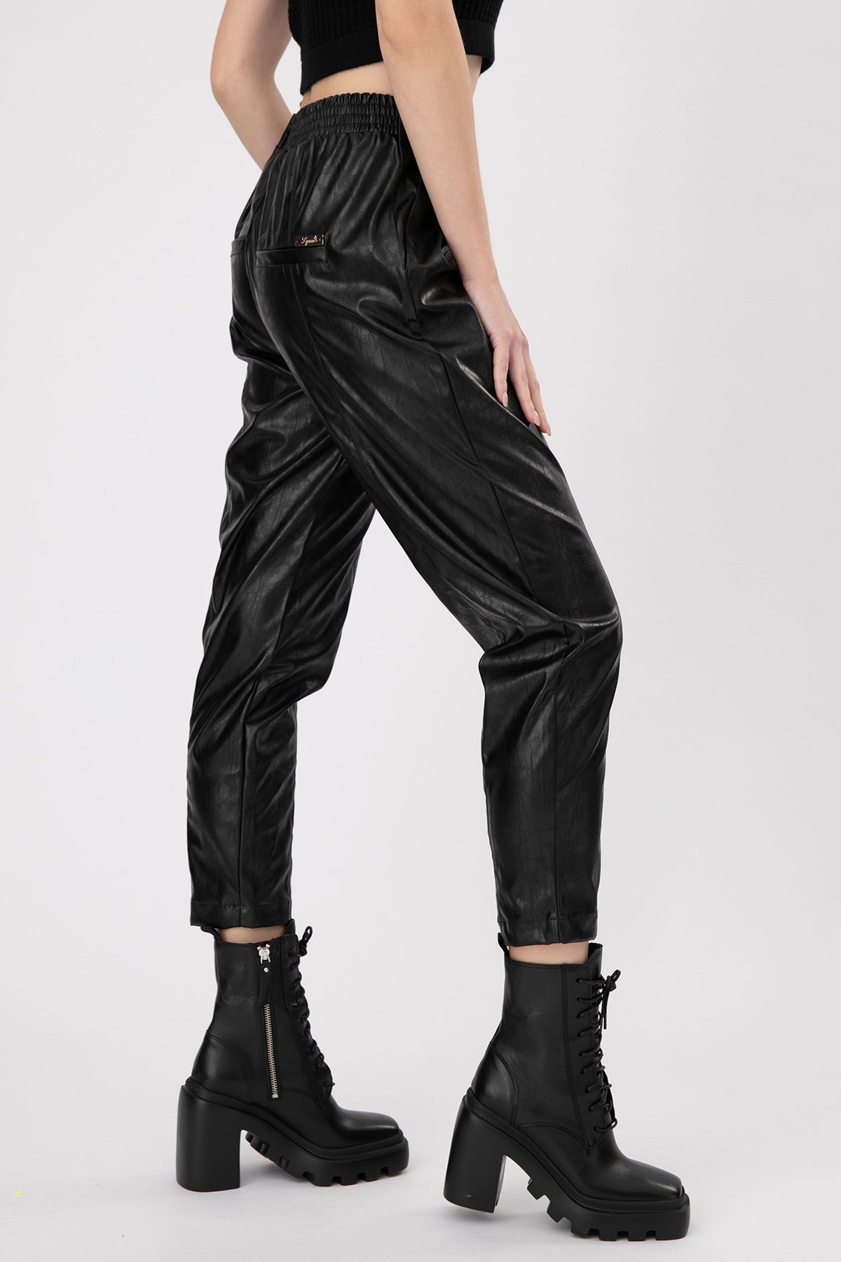 Lynne Beli Lastikli Deri Pantolon-Libas Trendy Fashion Store