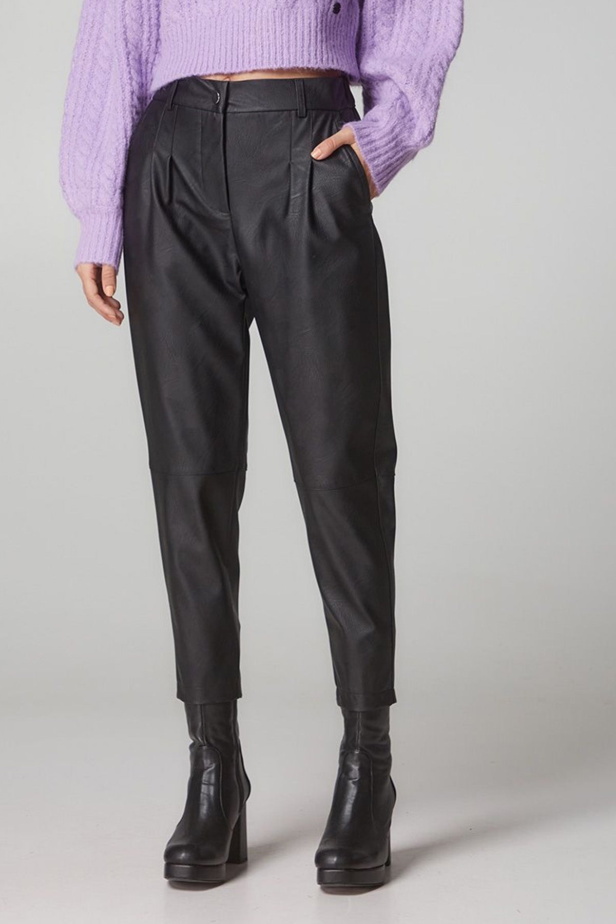 Bsb Beli Lastikli Çift Pile Deri Pantolon-Libas Trendy Fashion Store