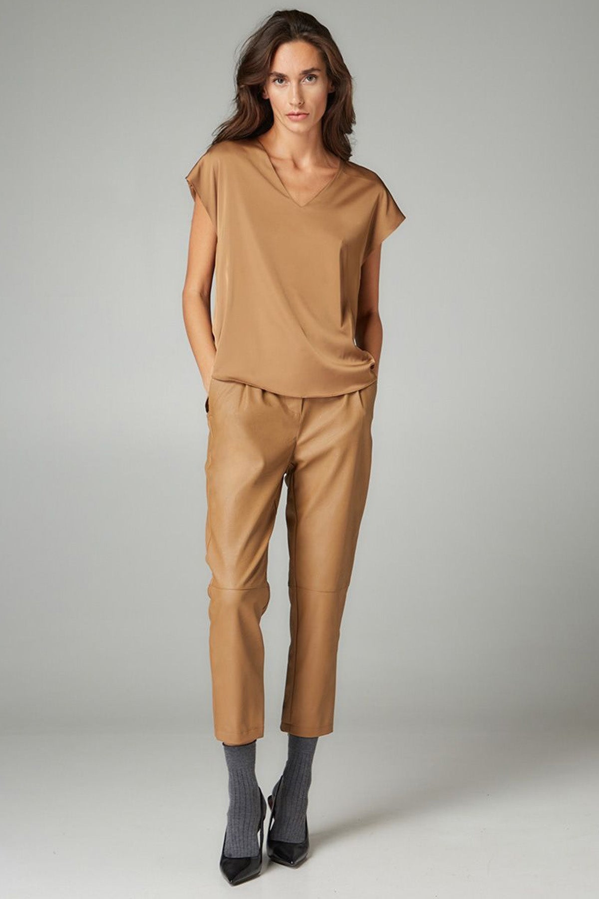 Bsb Beli Lastikli Çift Pile Deri Pantolon-Libas Trendy Fashion Store