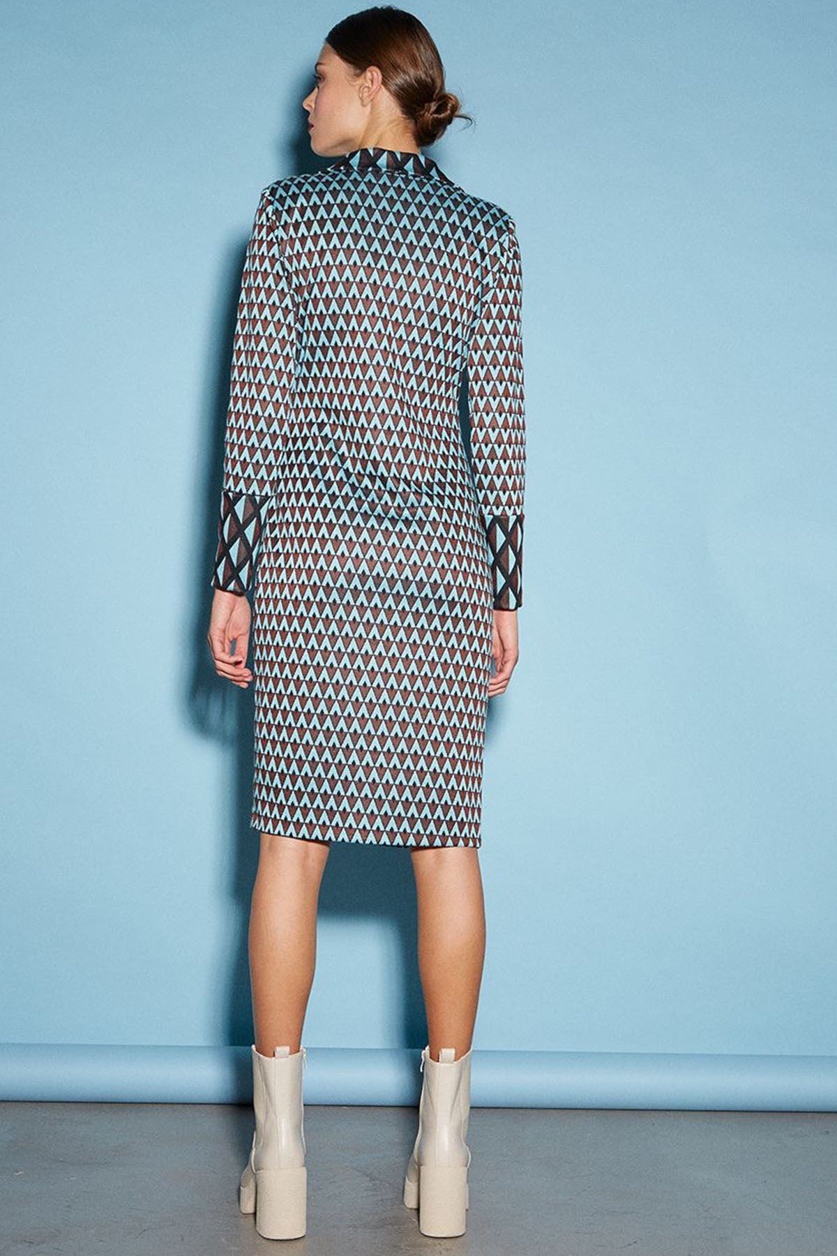 Bsb Dizüstü Desenli V Yaka Elbise-Libas Trendy Fashion Store