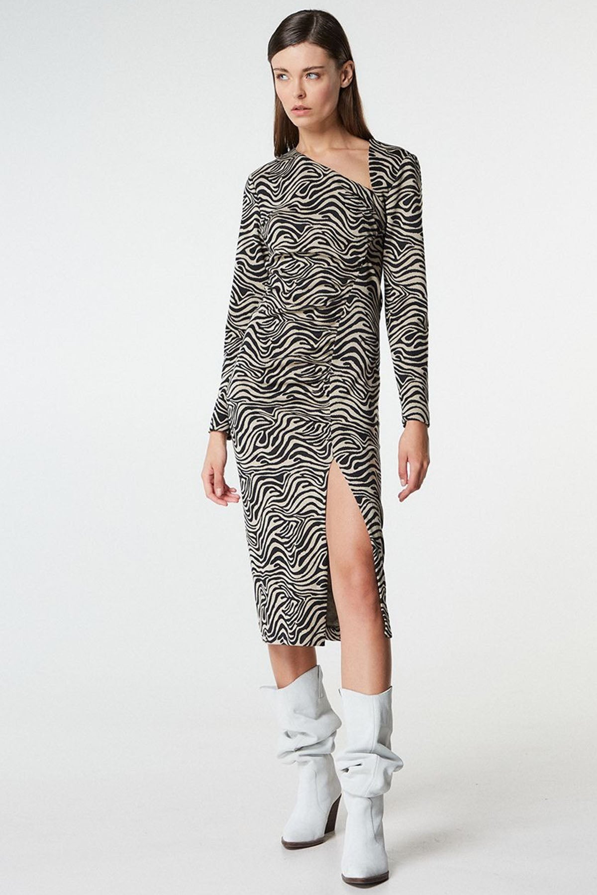 Bsb Desenli Midi Elbise-Libas Trendy Fashion Store