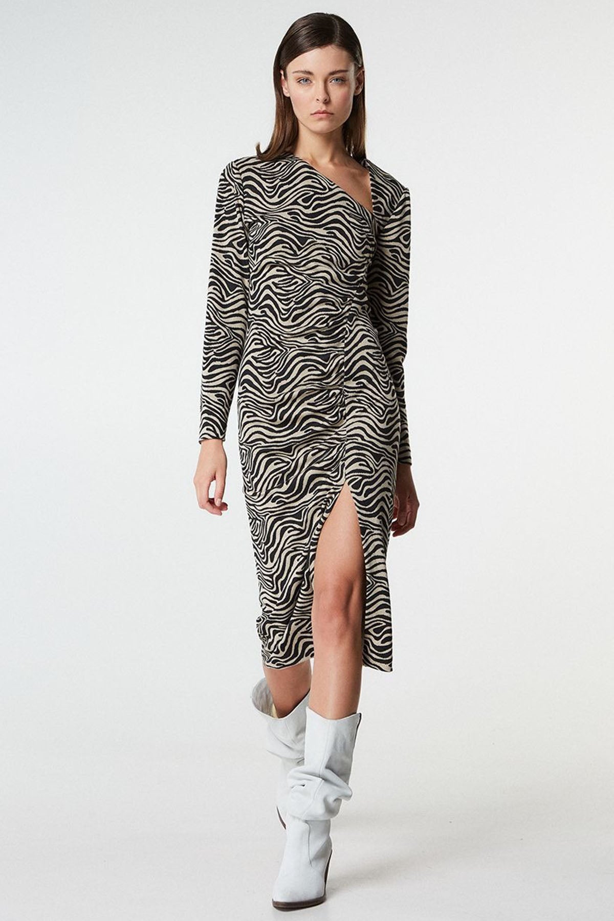 Bsb Desenli Midi Elbise-Libas Trendy Fashion Store