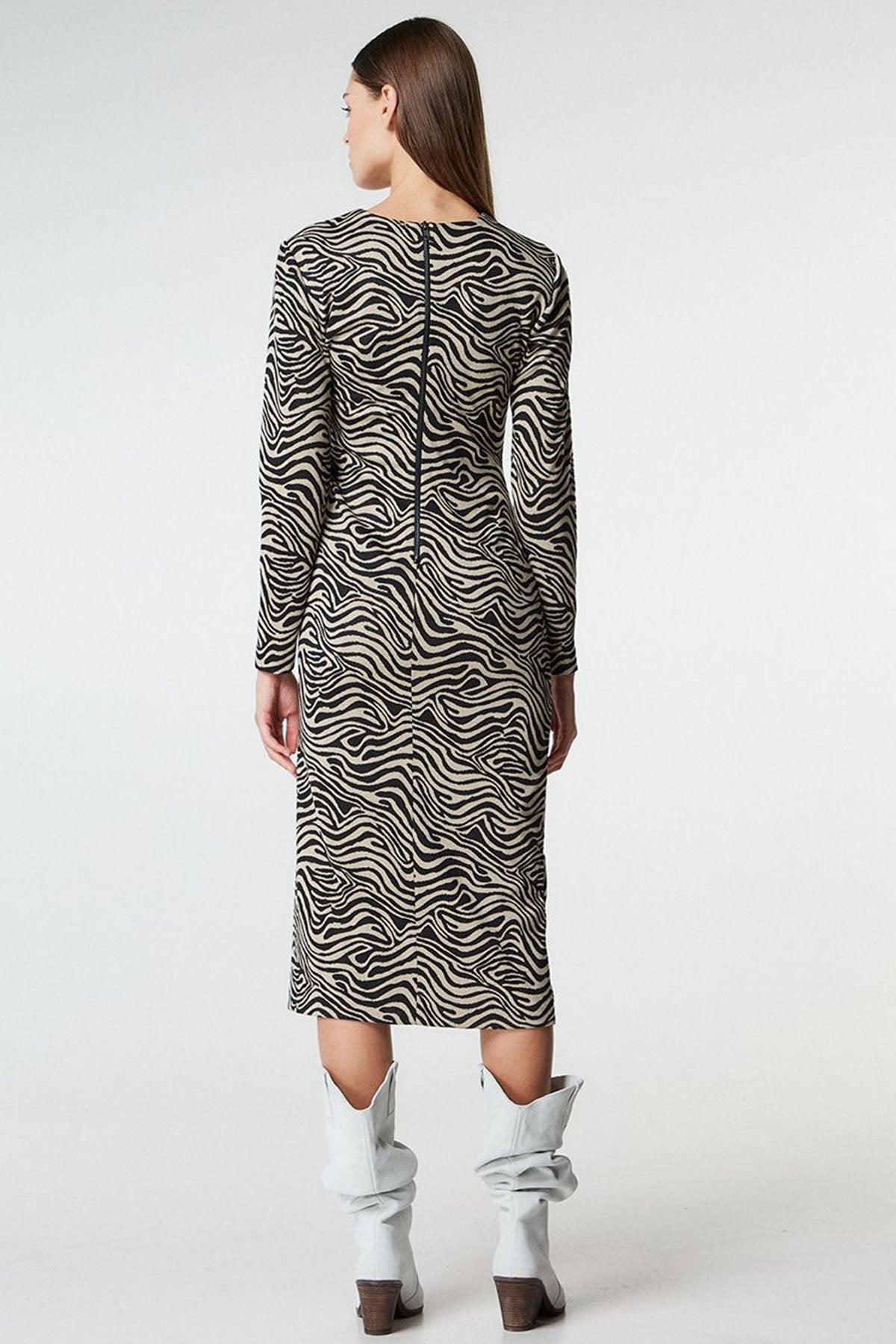 Bsb Desenli Midi Elbise-Libas Trendy Fashion Store