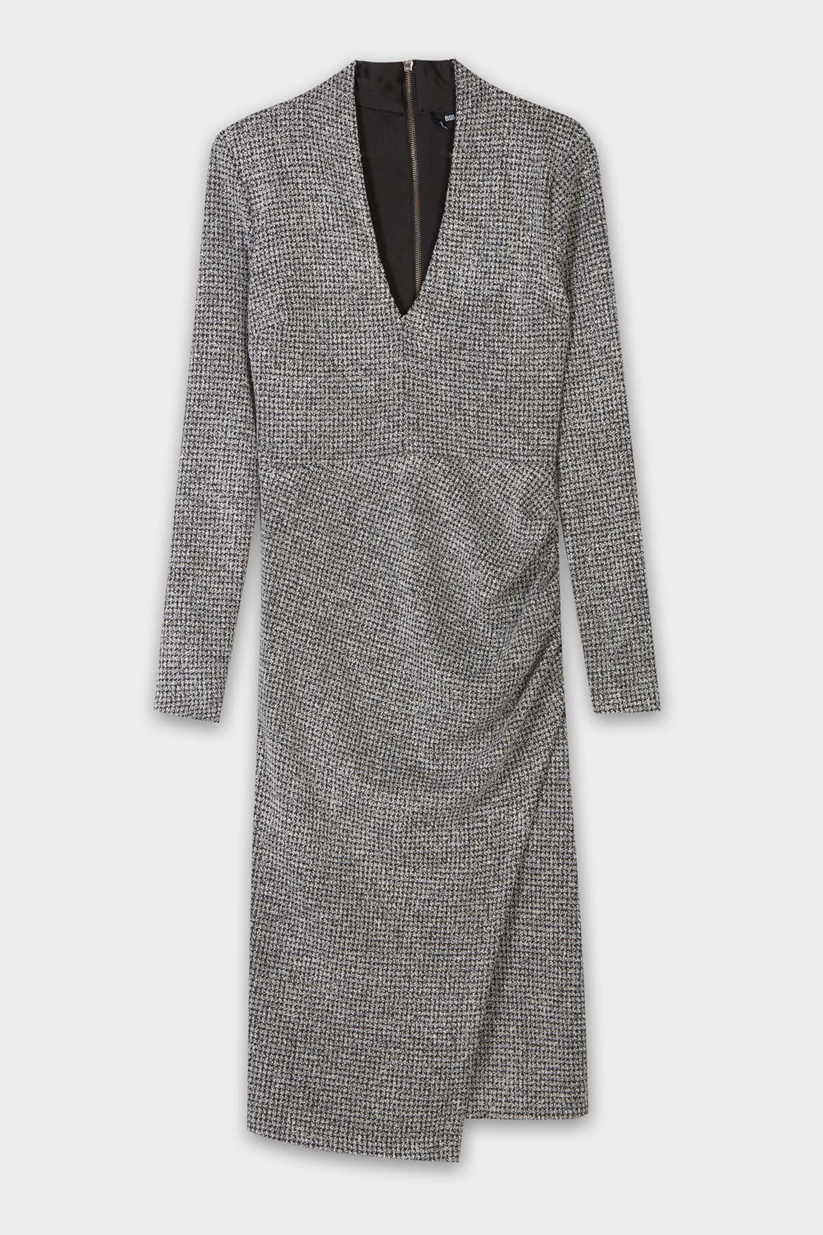 Bsb V Yaka Midi Elbise-Libas Trendy Fashion Store