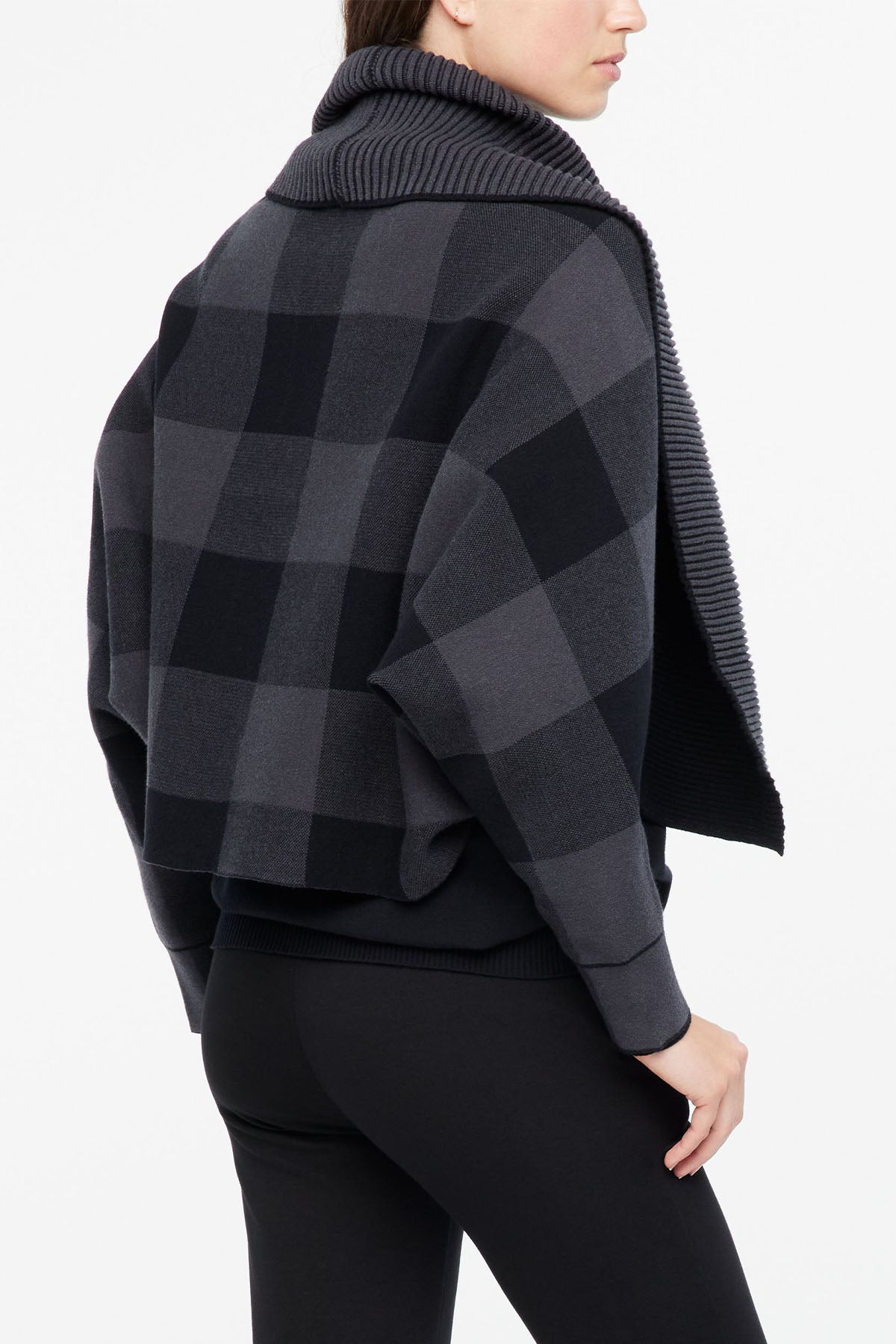 Sarah Pacini Şal Yaka Ekoseli Triko Ceket-Libas Trendy Fashion Store