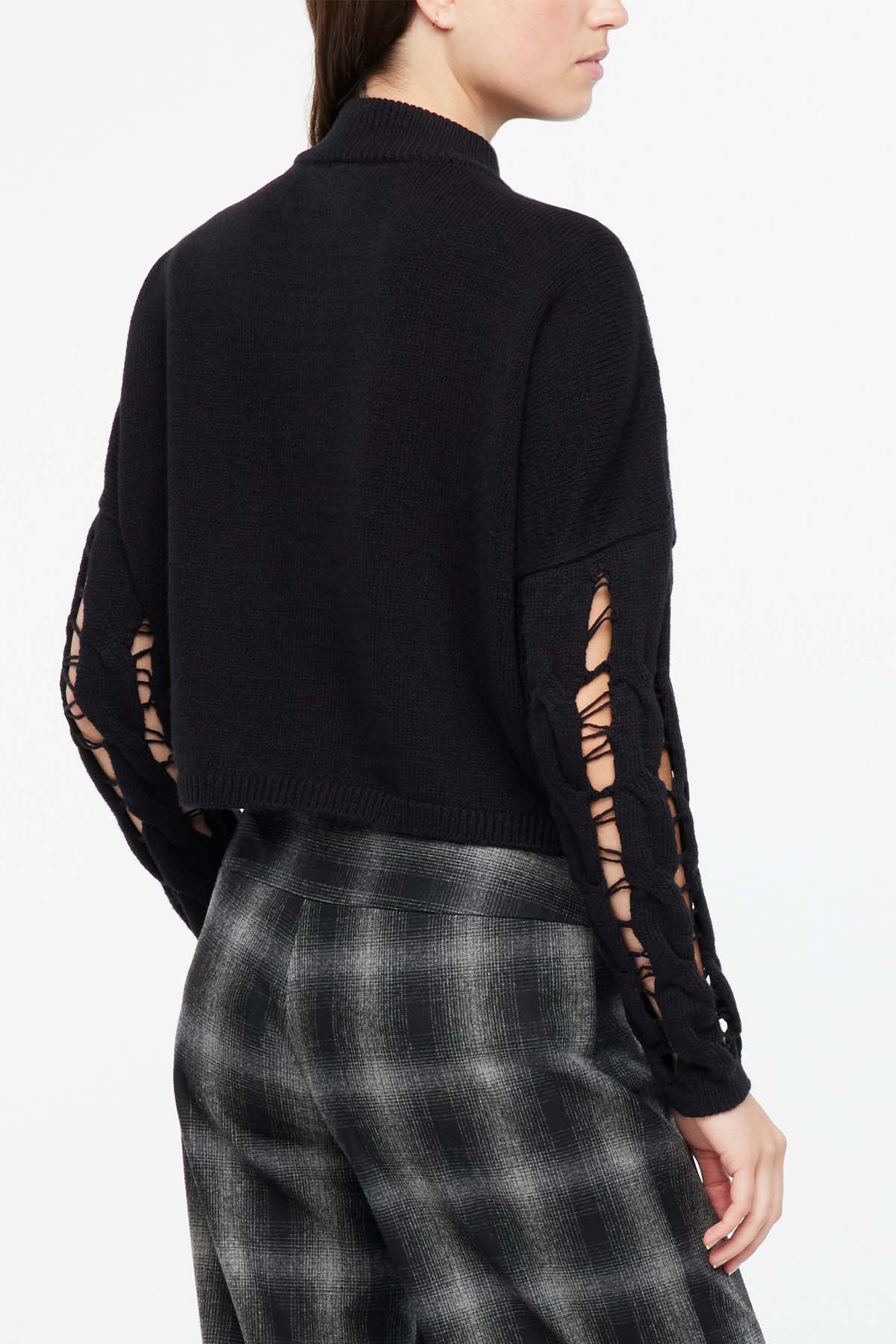 Sarah Pacini Dik Yaka Yırtık Detaylı Fermuarlı Triko Ceket-Libas Trendy Fashion Store