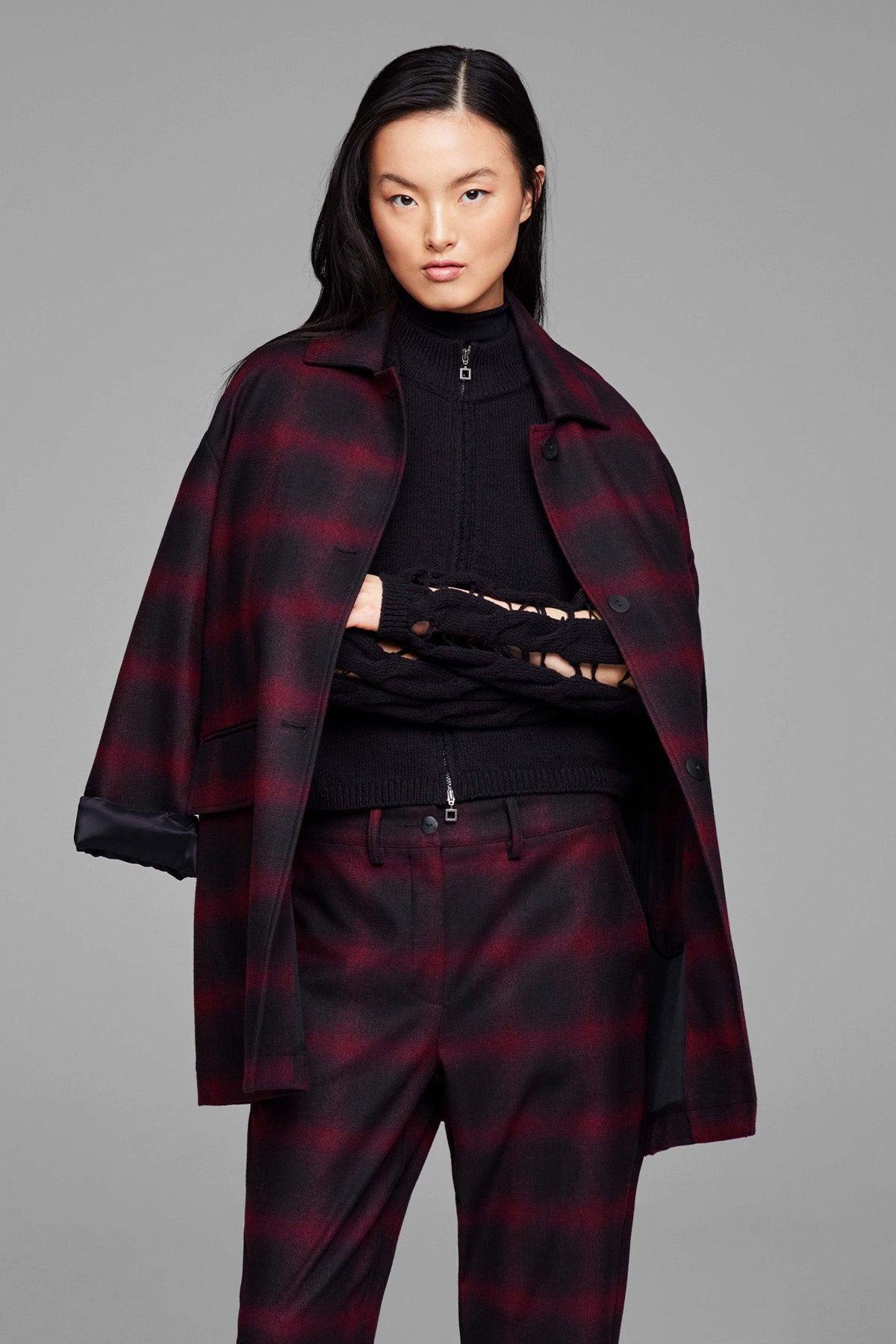 Sarah Pacini Dik Yaka Yırtık Detaylı Fermuarlı Triko Ceket-Libas Trendy Fashion Store