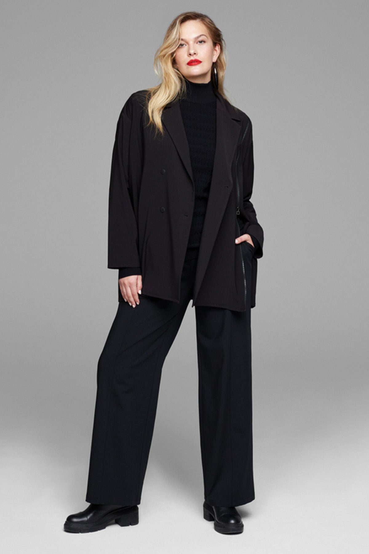 Sarah Pacini Fermuar Detaylı Kruvaze Yün Ceket-Libas Trendy Fashion Store