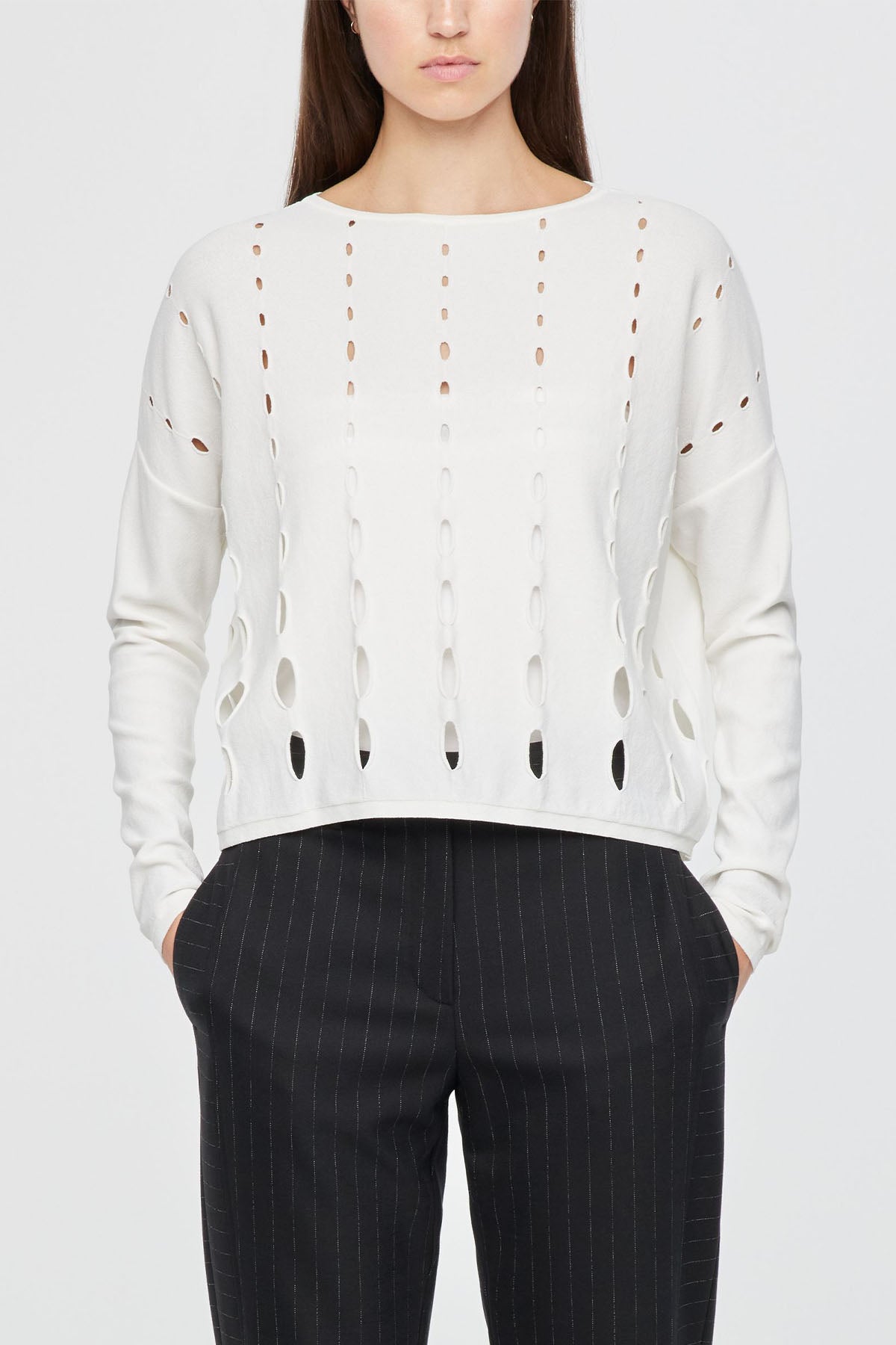 Sarah Pacini Yuvarlak Yaka Yırtık Detaylı Triko-Libas Trendy Fashion Store