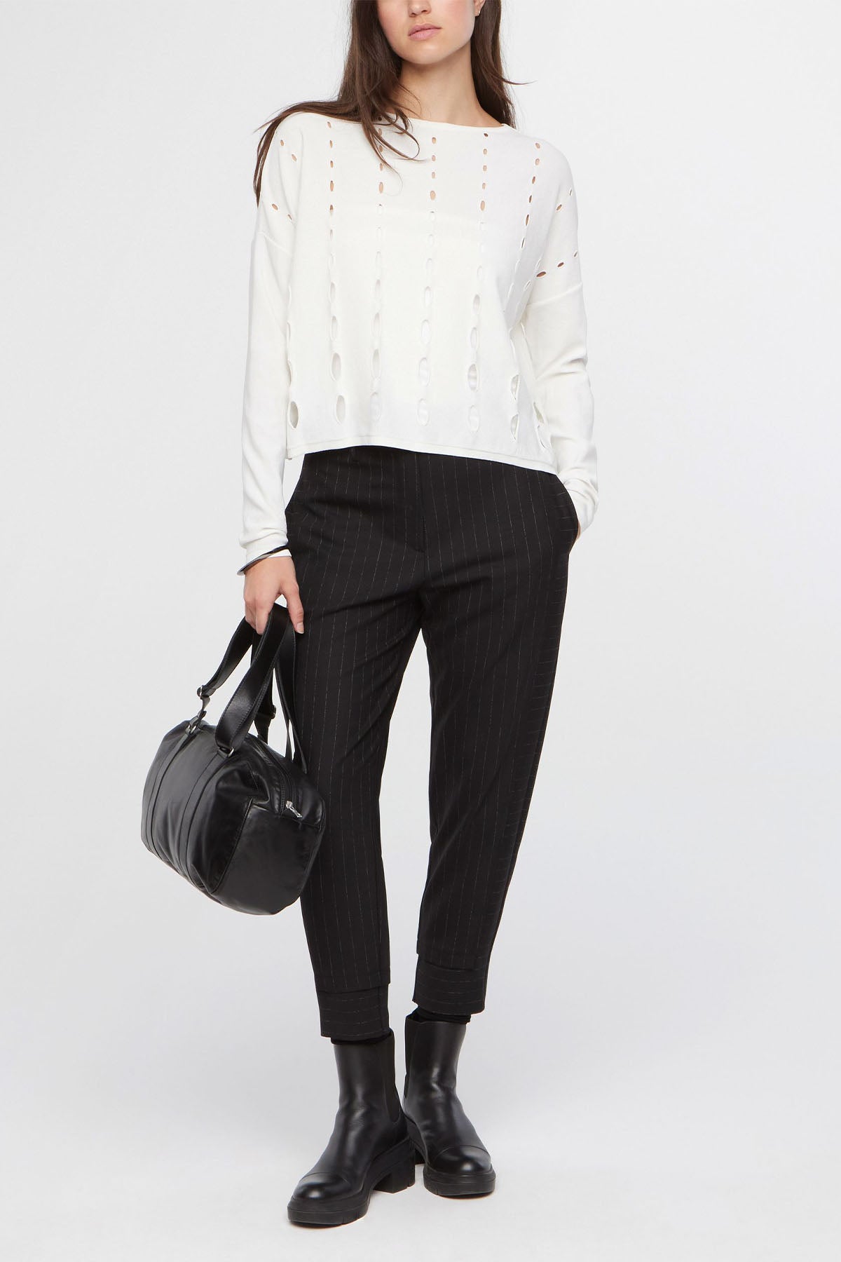 Sarah Pacini Yuvarlak Yaka Yırtık Detaylı Triko-Libas Trendy Fashion Store