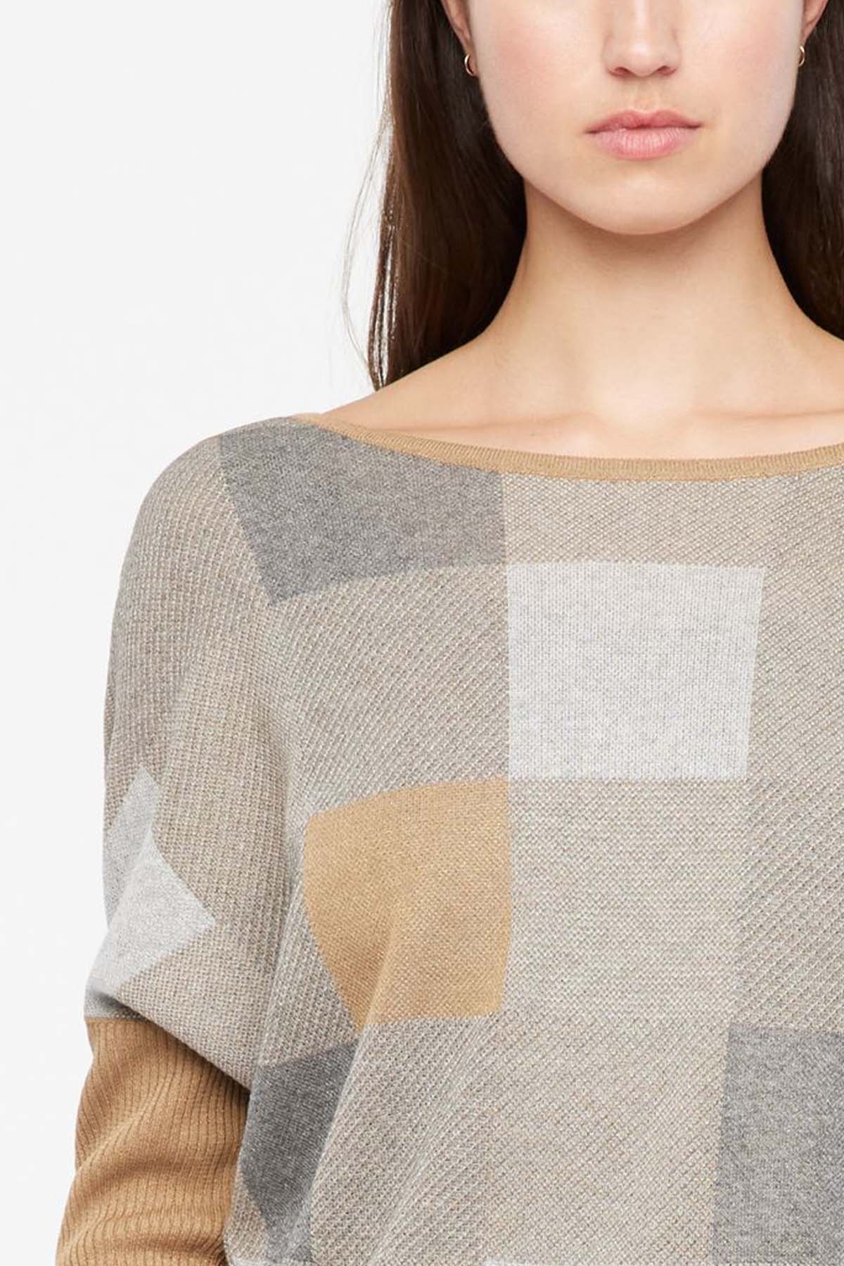 Sarah Pacini Kareli Desenli Yuvarlak Yaka Örgü Triko-Libas Trendy Fashion Store