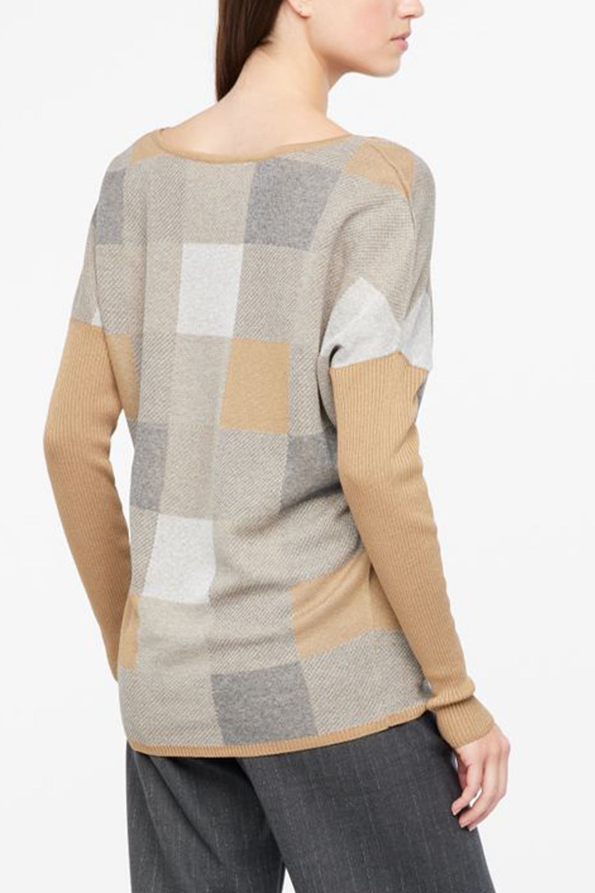 Sarah Pacini Kareli Desenli Yuvarlak Yaka Örgü Triko-Libas Trendy Fashion Store