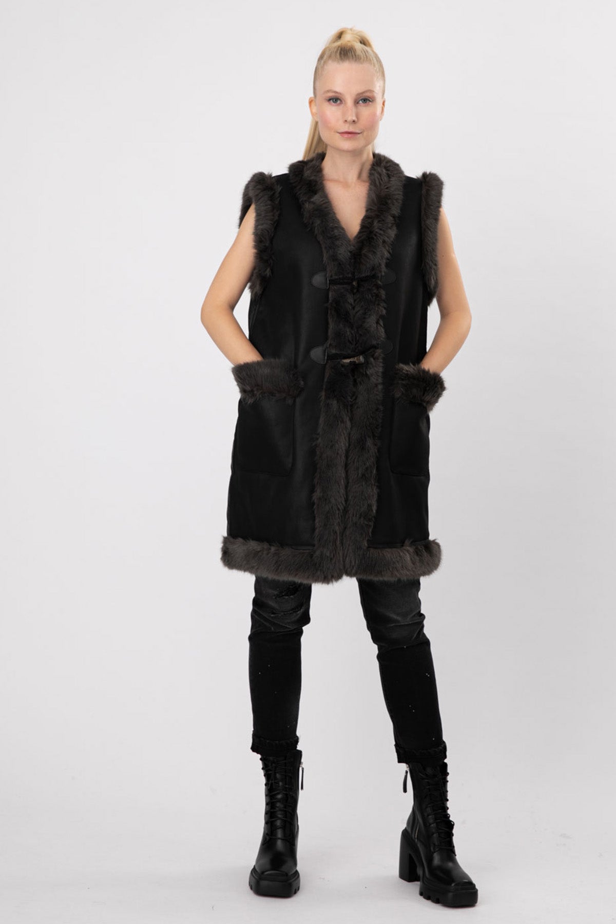 Urbancode Eko Kürk Deri Yelek-Libas Trendy Fashion Store