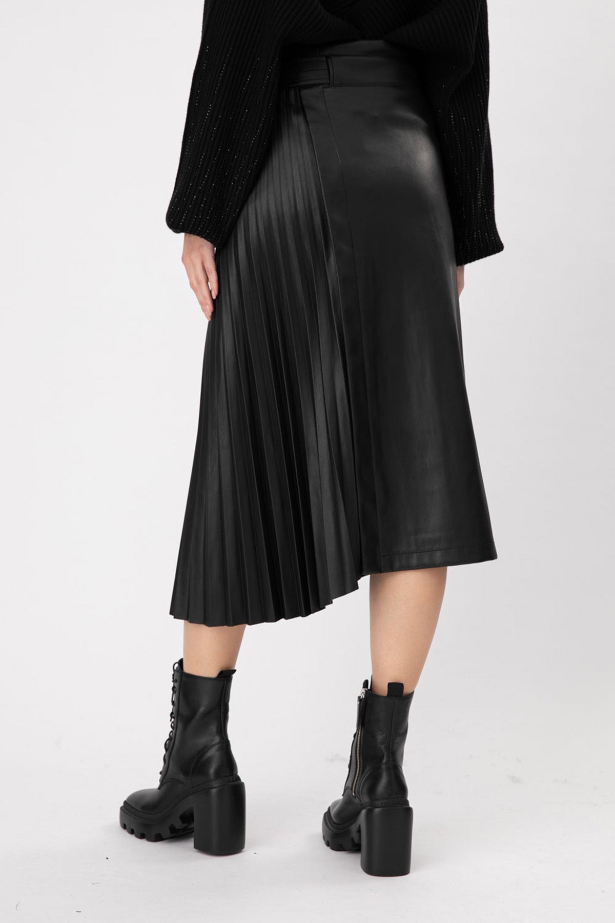 Urbancode Kemerli Midi Deri Etek-Libas Trendy Fashion Store