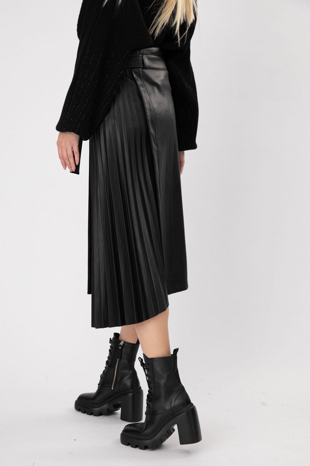 Urbancode Kemerli Midi Deri Etek-Libas Trendy Fashion Store