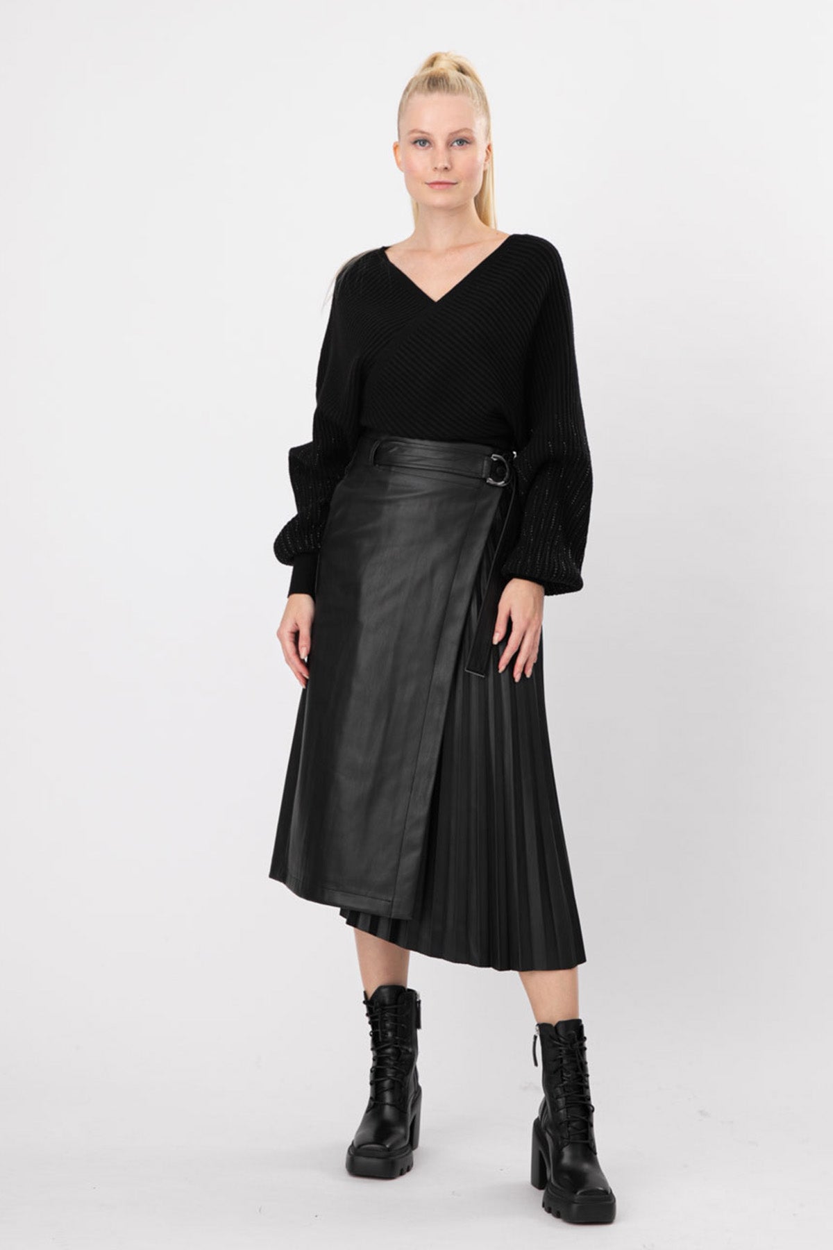 Urbancode Kemerli Midi Deri Etek-Libas Trendy Fashion Store