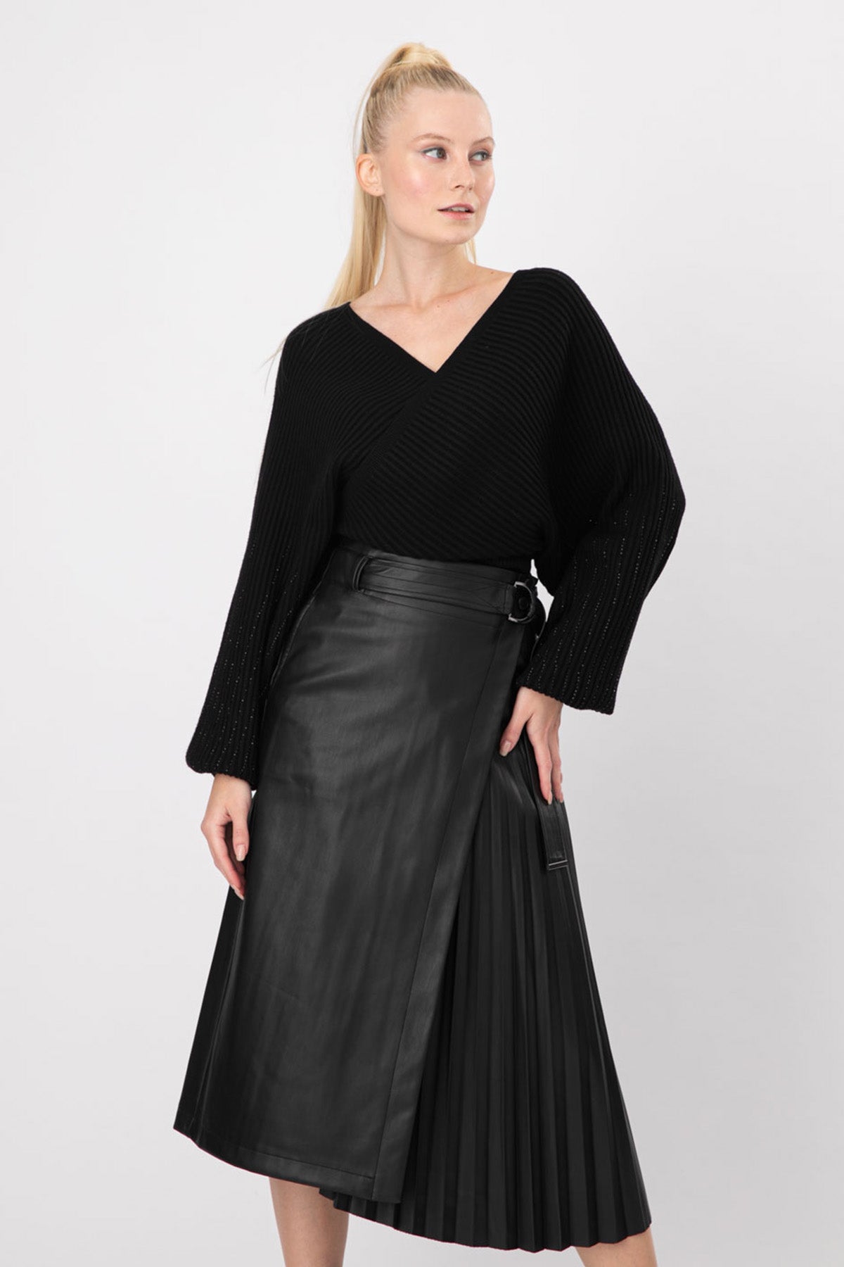 Urbancode Kemerli Midi Deri Etek-Libas Trendy Fashion Store