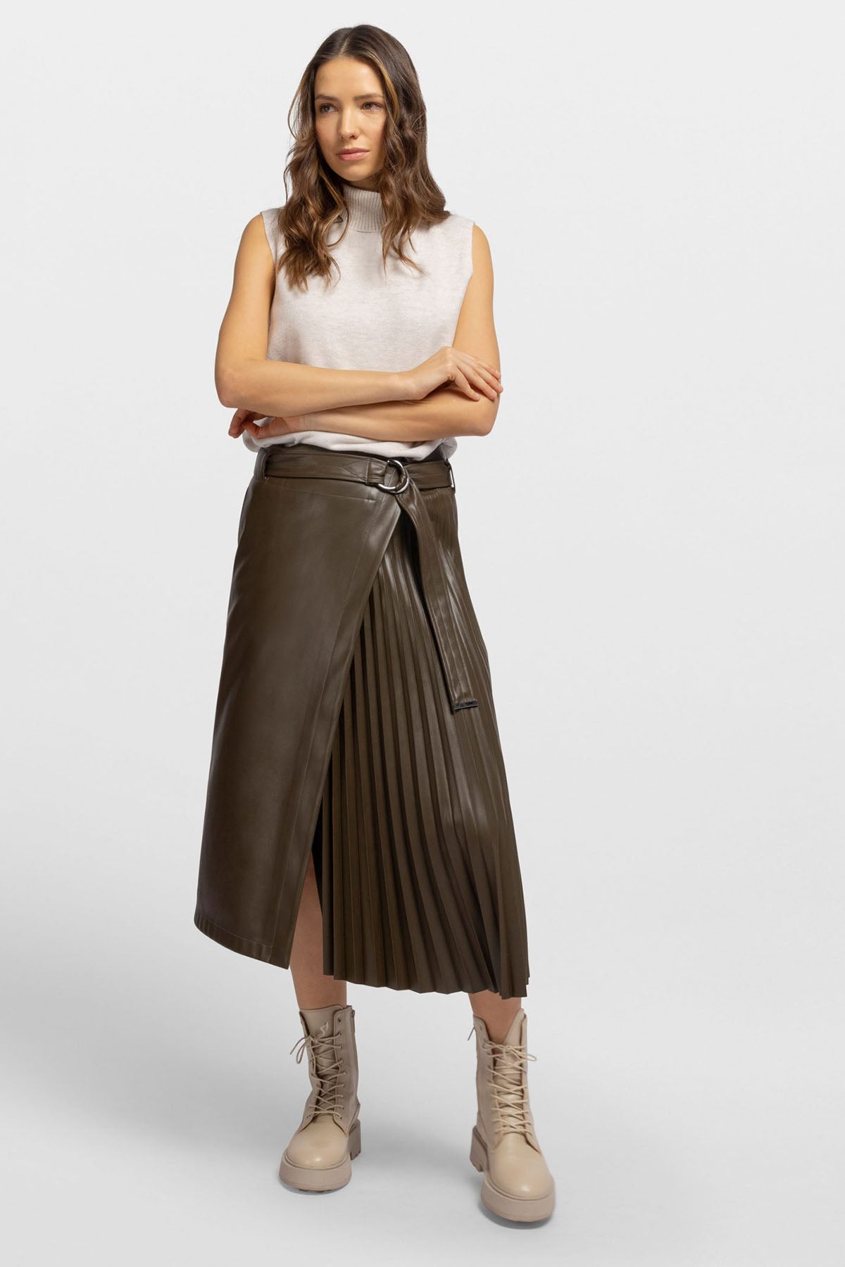 Urbancode Kemerli Midi Deri Etek-Libas Trendy Fashion Store