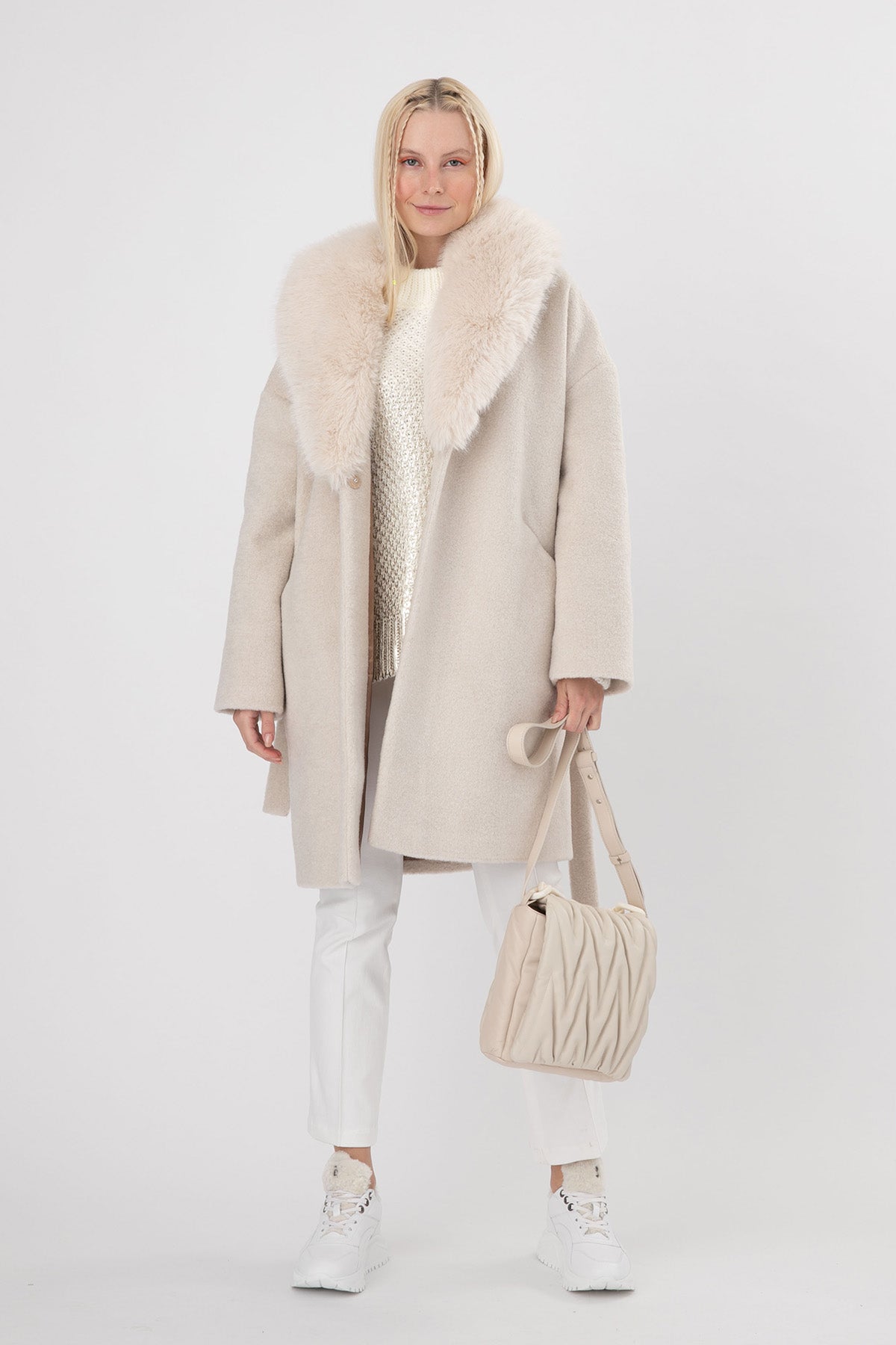 Ava Adore Kürklü Kuşaklı Manto-Libas Trendy Fashion Store