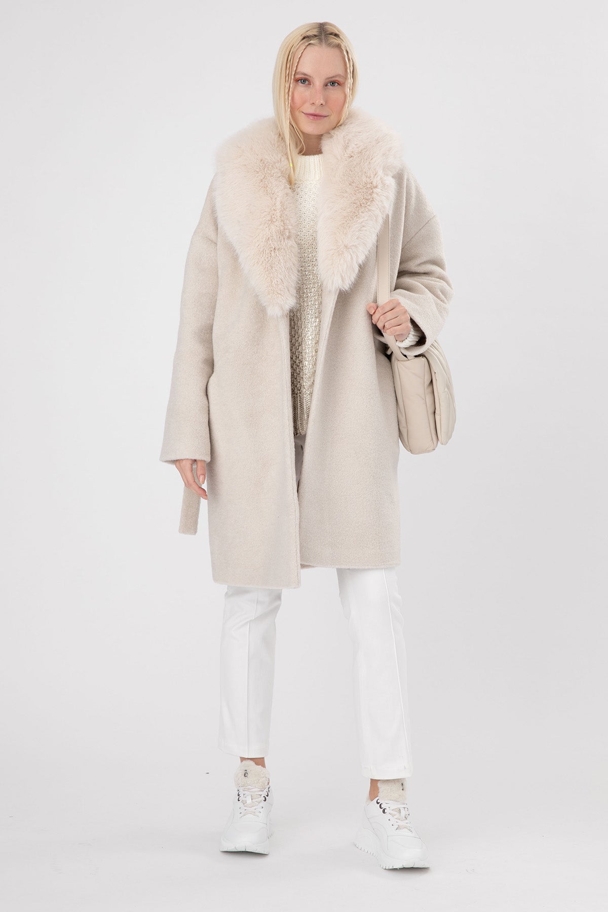 Ava Adore Kürklü Kuşaklı Manto-Libas Trendy Fashion Store