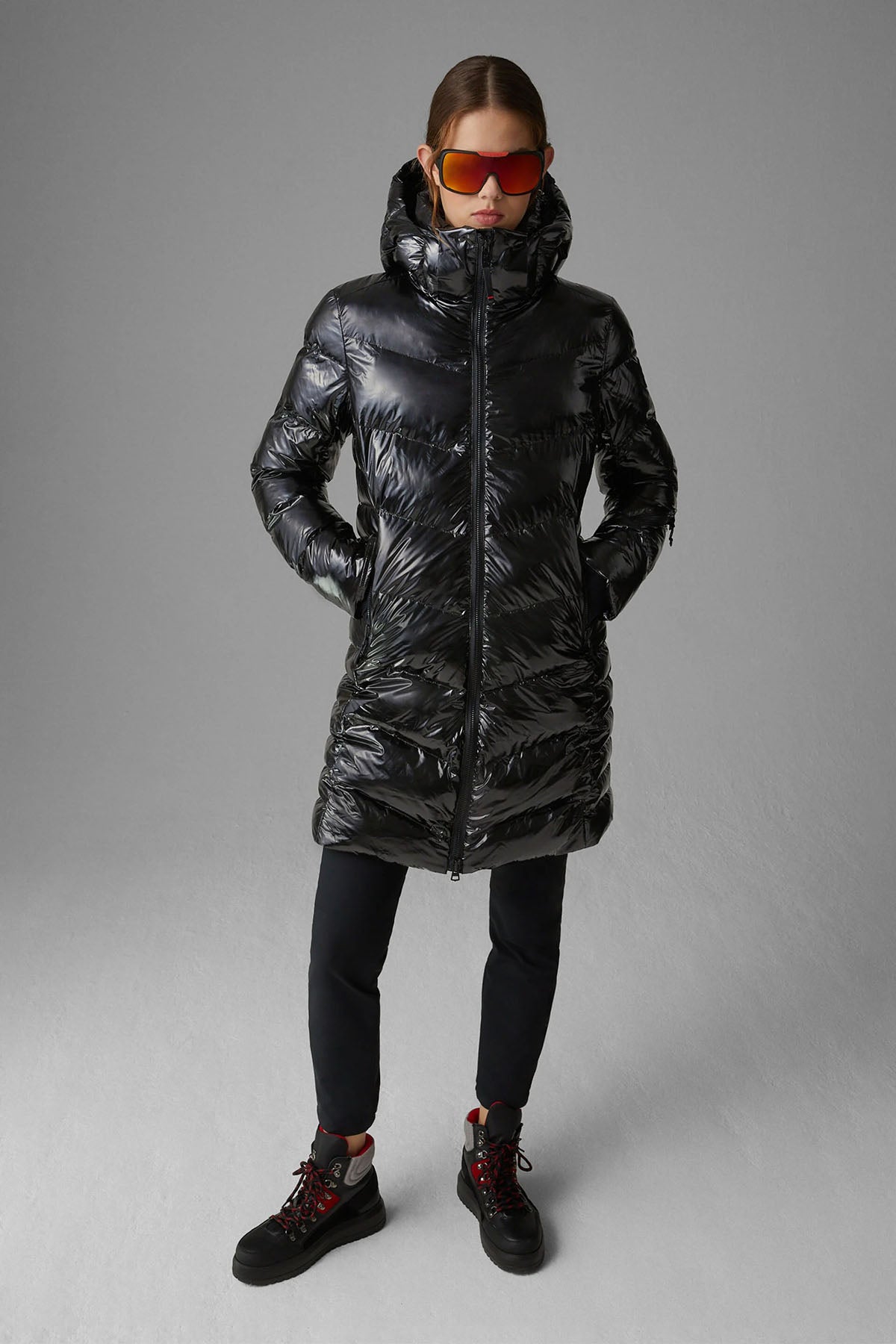 Bogner Aenny Kapüşonlu Parlak Uzun Puffer Mont-Libas Trendy Fashion Store