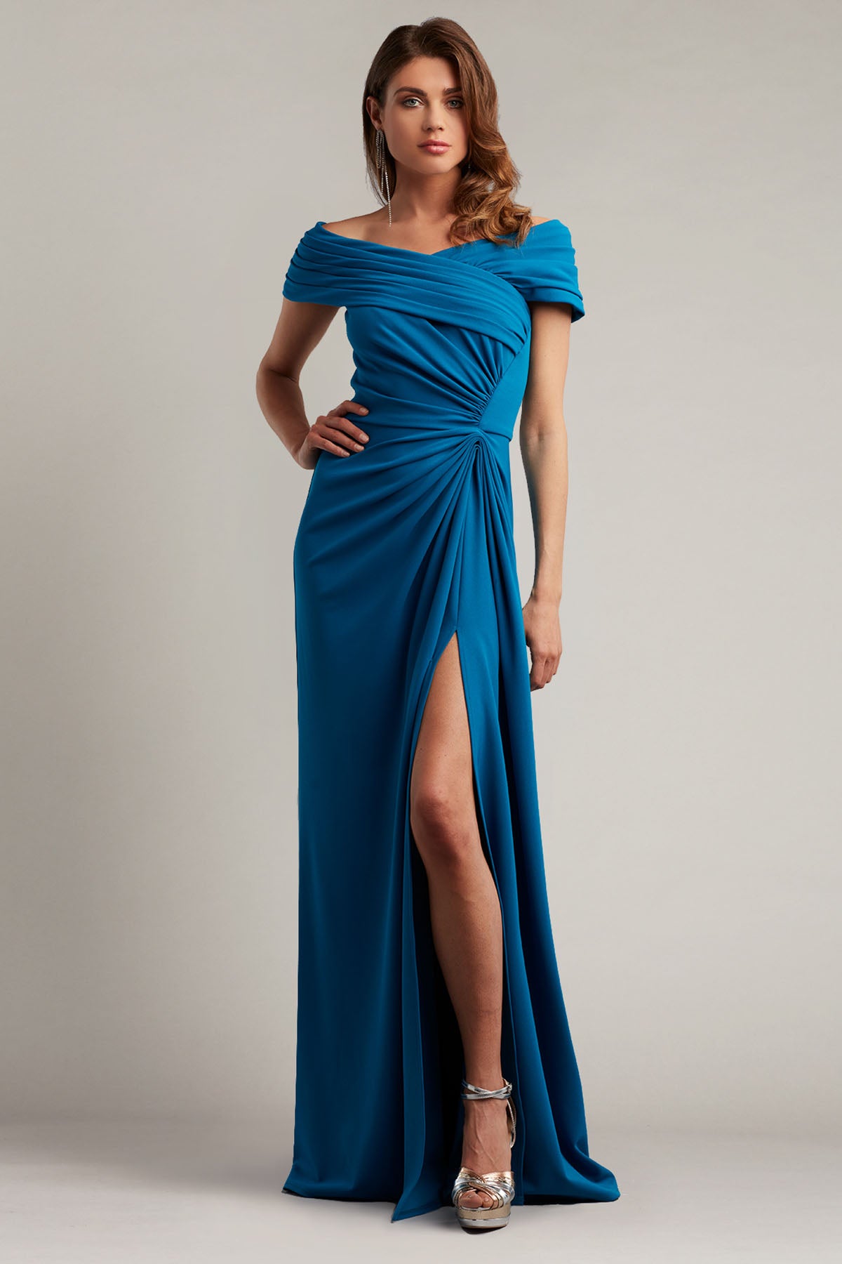 Tadashi Shoji Drapeli Straplez Maxi Abiye Elbise-Libas Trendy Fashion Store