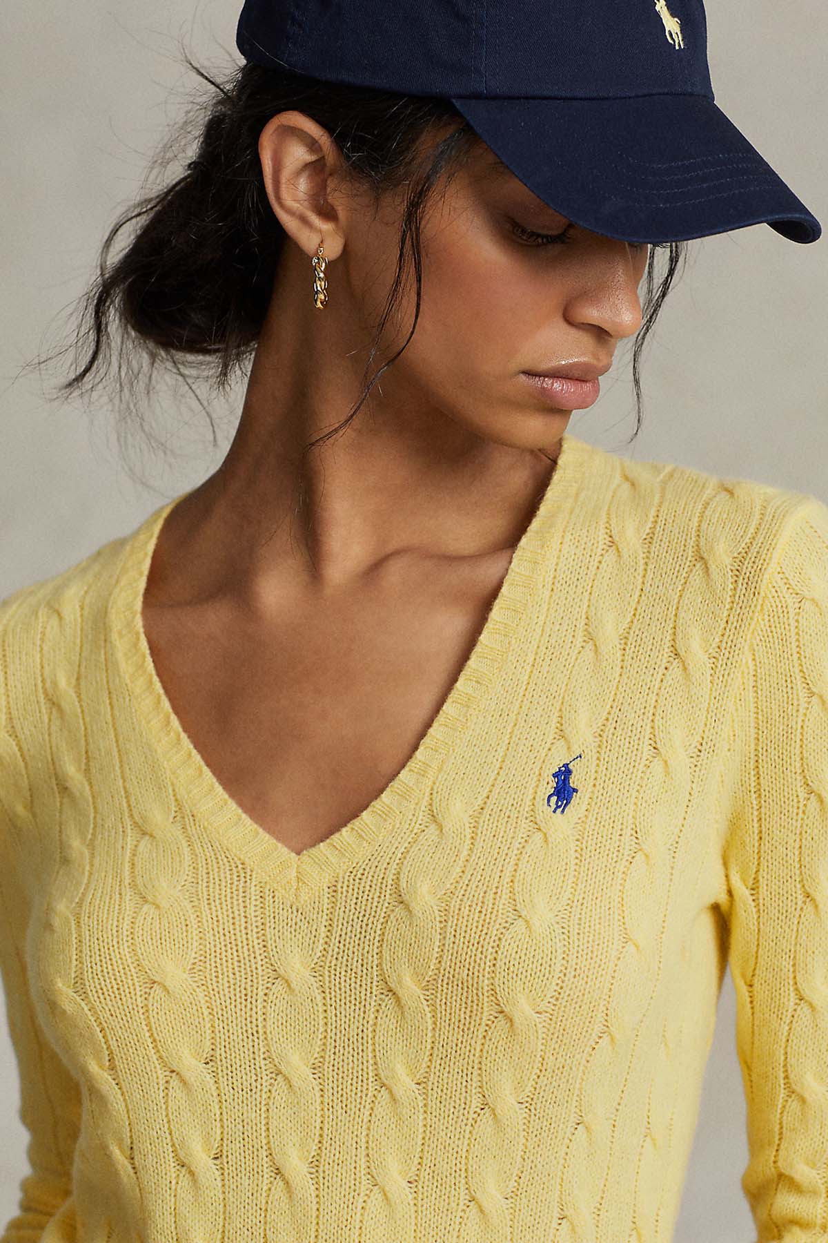 Polo Ralph Lauren V Yaka Saç Örgü Kaşmirli Yün Triko-Libas Trendy Fashion Store