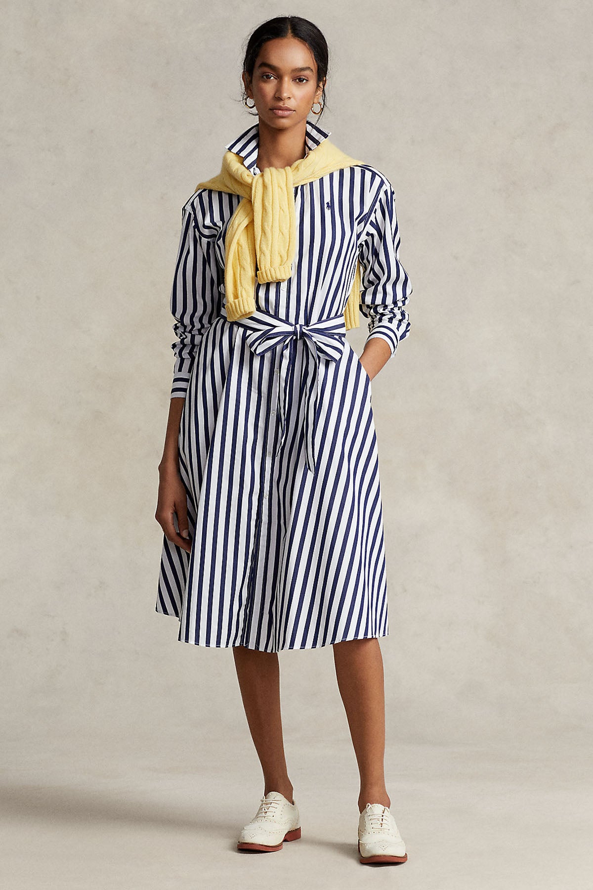 Polo Ralph Lauren Belden Kuşaklı Çizgili Midi Gömlek Elbise-Libas Trendy Fashion Store