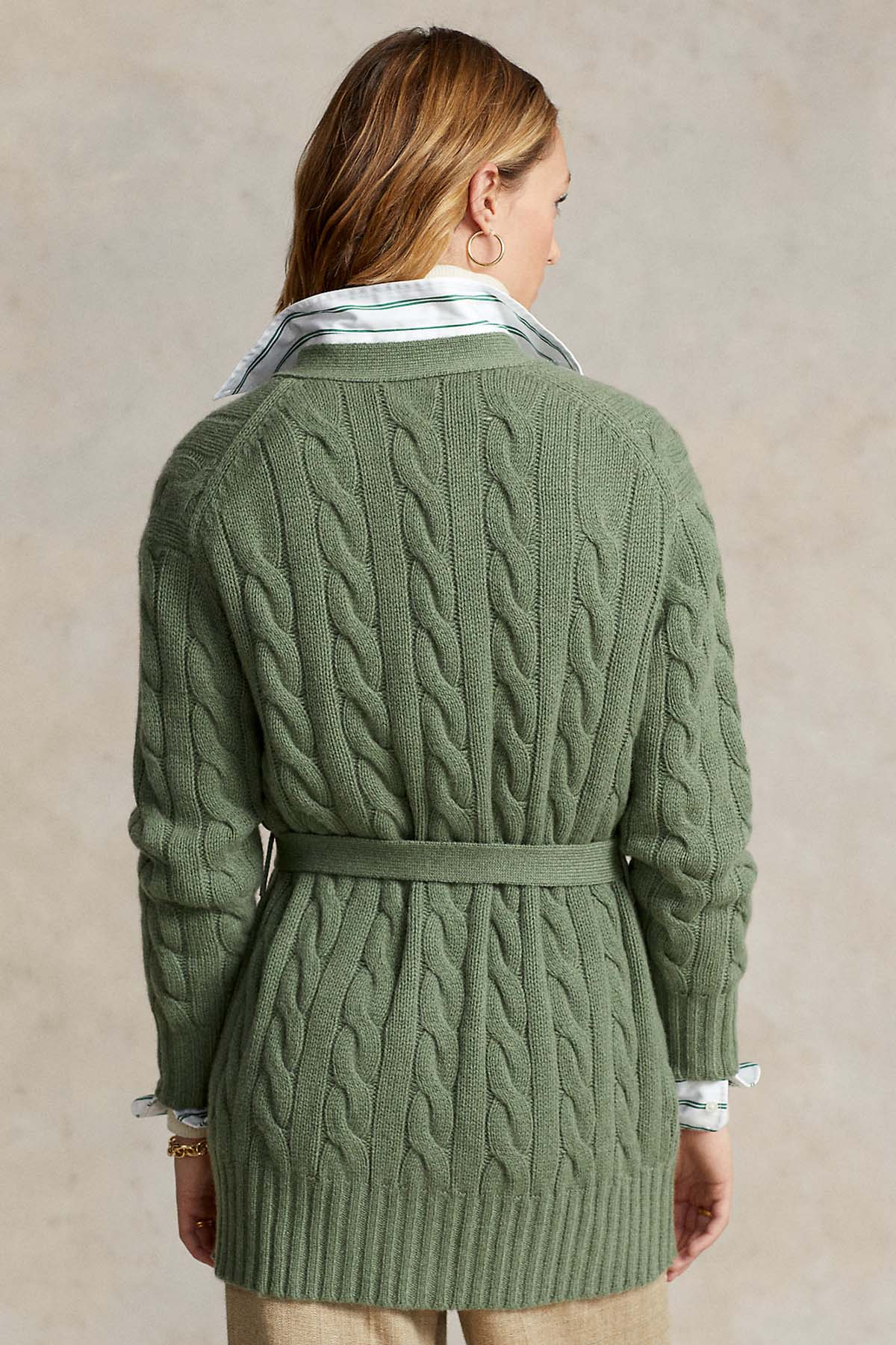 Polo Ralph Lauren Kuşaklı Saç Örgü Kaşmirli Yün Triko Ceket-Libas Trendy Fashion Store