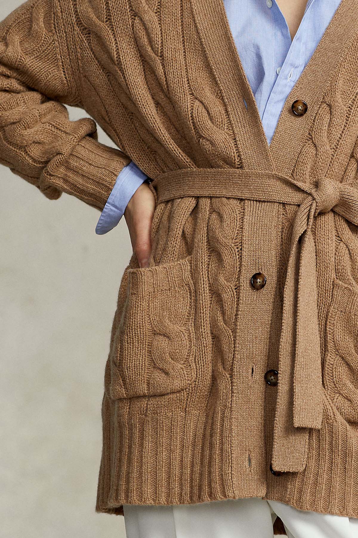 Polo Ralph Lauren Kuşaklı Saç Örgü Kaşmirli Yün Triko Ceket-Libas Trendy Fashion Store