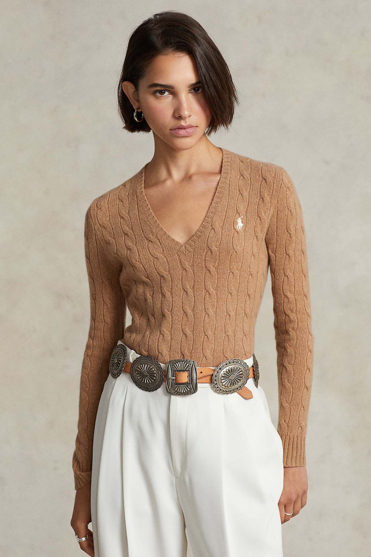 Polo Ralph Lauren V Yaka Saç Örgü Kaşmirli Yün Triko-Libas Trendy Fashion Store