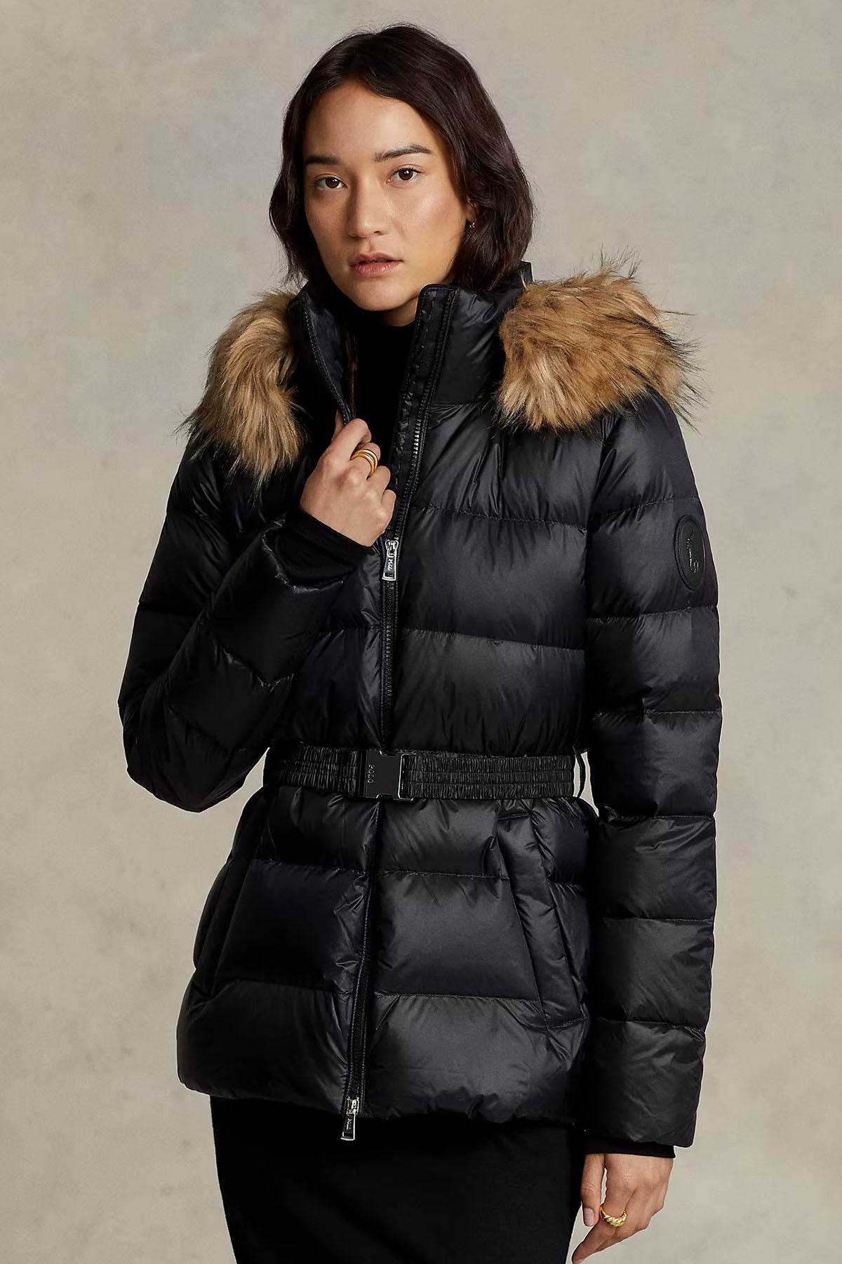 Polo Ralph Lauren Belden Kemerli Kürklü Kapüşonlu Puffer Mont-Libas Trendy Fashion Store