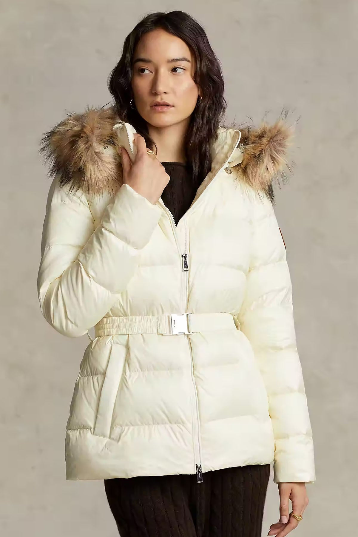 Polo Ralph Lauren Belden Kemerli Kürklü Kapüşonlu Puffer Mont-Libas Trendy Fashion Store