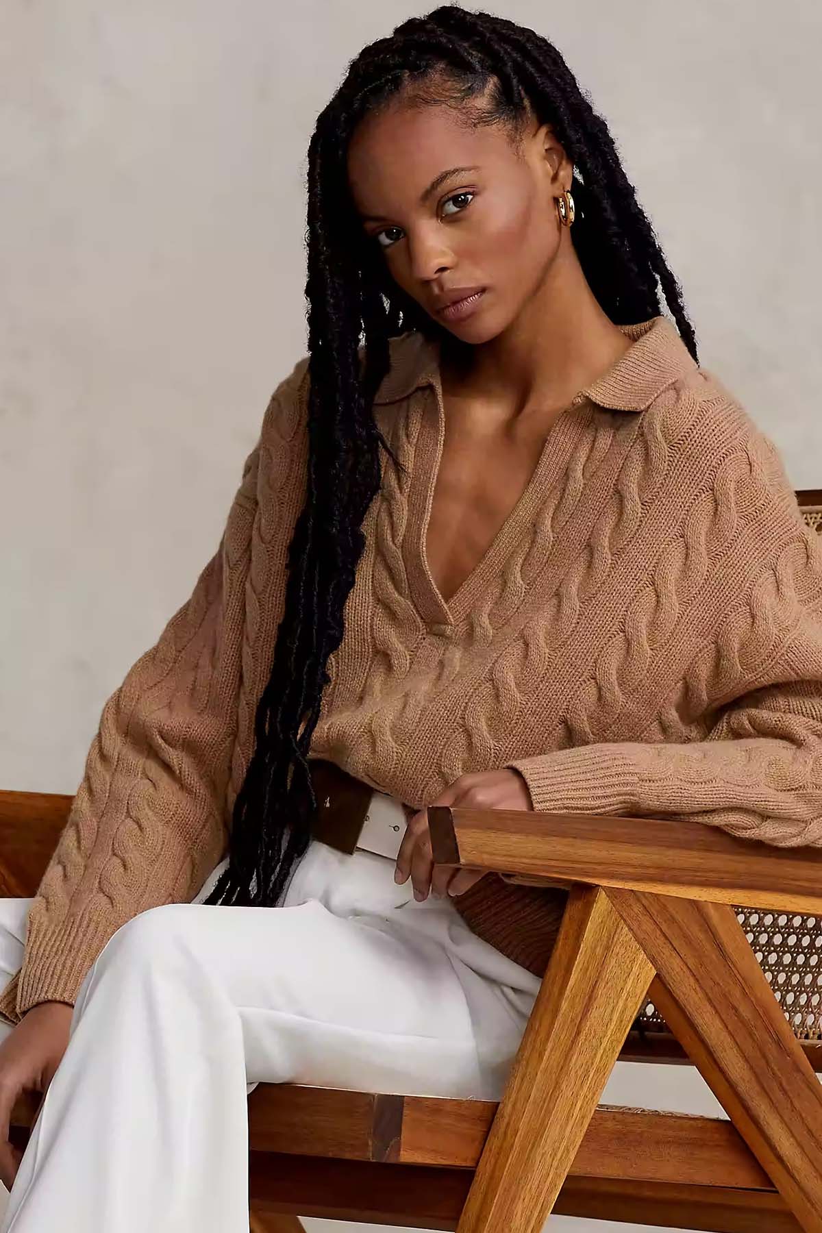 Polo Ralph Lauren Geniş Kesim V Yaka Kaşmirli Saç Örgü Triko-Libas Trendy Fashion Store