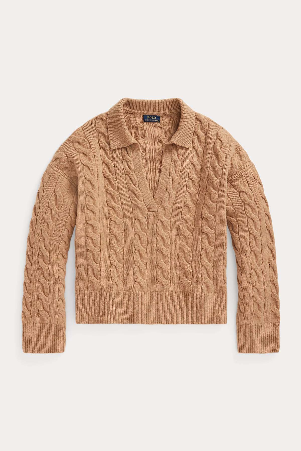 Polo Ralph Lauren Geniş Kesim V Yaka Kaşmirli Saç Örgü Triko-Libas Trendy Fashion Store