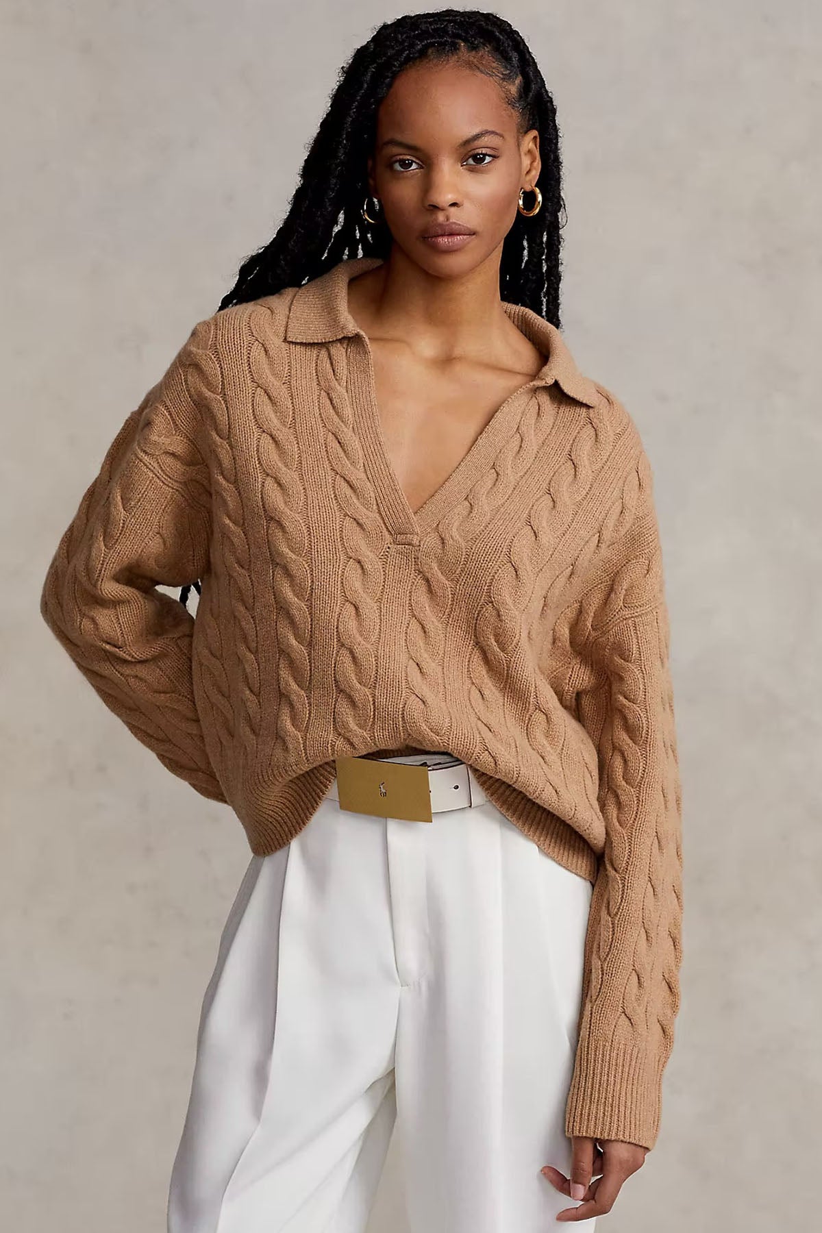 Polo Ralph Lauren Geniş Kesim V Yaka Kaşmirli Saç Örgü Triko-Libas Trendy Fashion Store