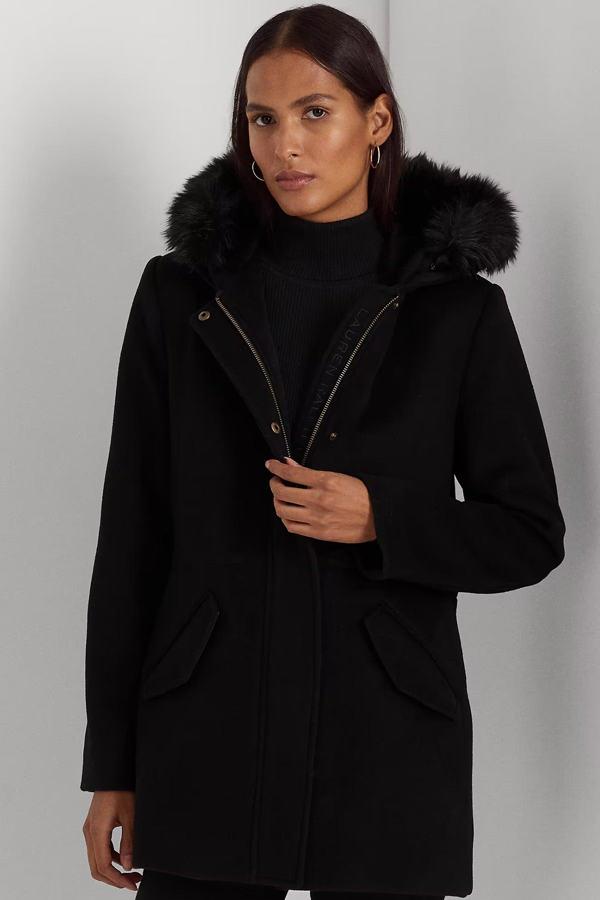 Polo Ralph Lauren Kürklü Kapüşonlu Yün Kaban-Libas Trendy Fashion Store