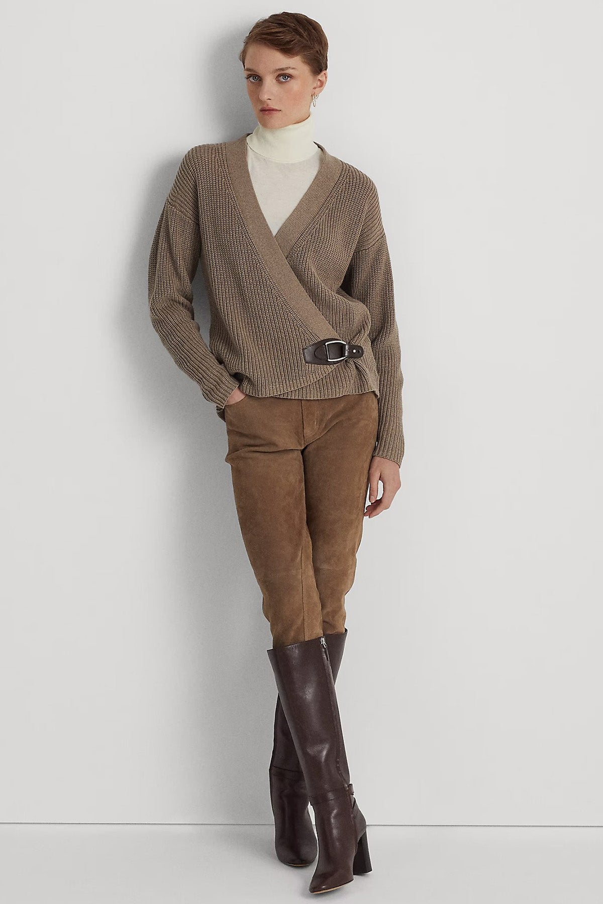 Polo Ralph Lauren Derin V Yaka Kemerli Örgü Triko Ceket-Libas Trendy Fashion Store