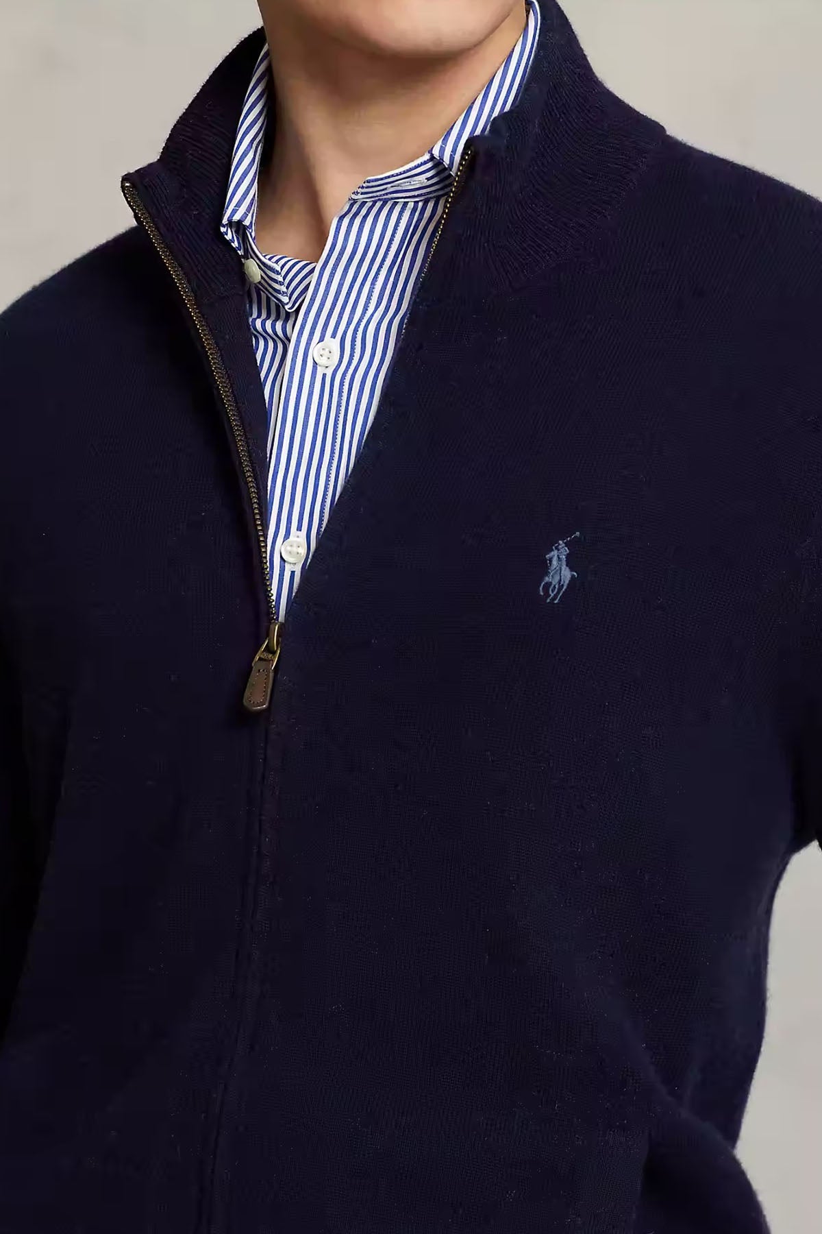 Polo Ralph Lauren Dik Yaka Fermuarlı Yün Triko Ceket-Libas Trendy Fashion Store