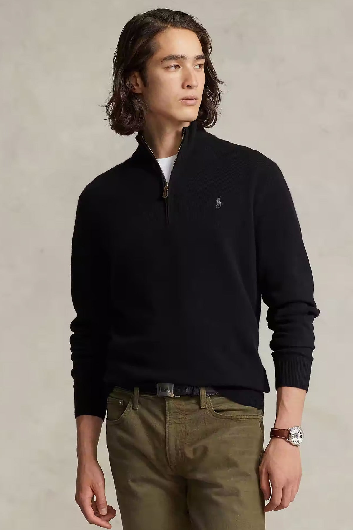 Polo Ralph Lauren Dik Yaka Yarım Fermuarlı Örgü Yün Triko 710876756002