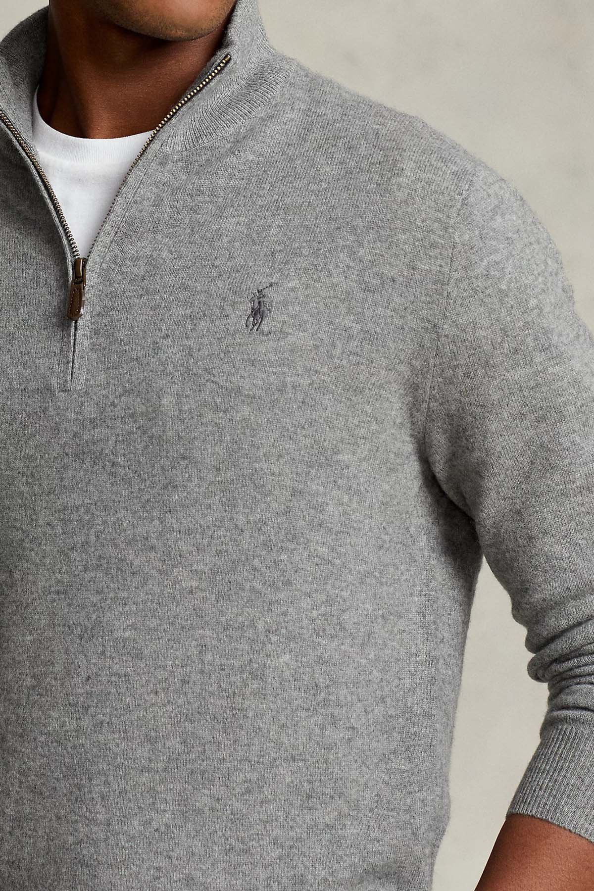 Polo Ralph Lauren Dik Yaka Yarım Fermuarlı Örgü Yün Triko-Libas Trendy Fashion Store