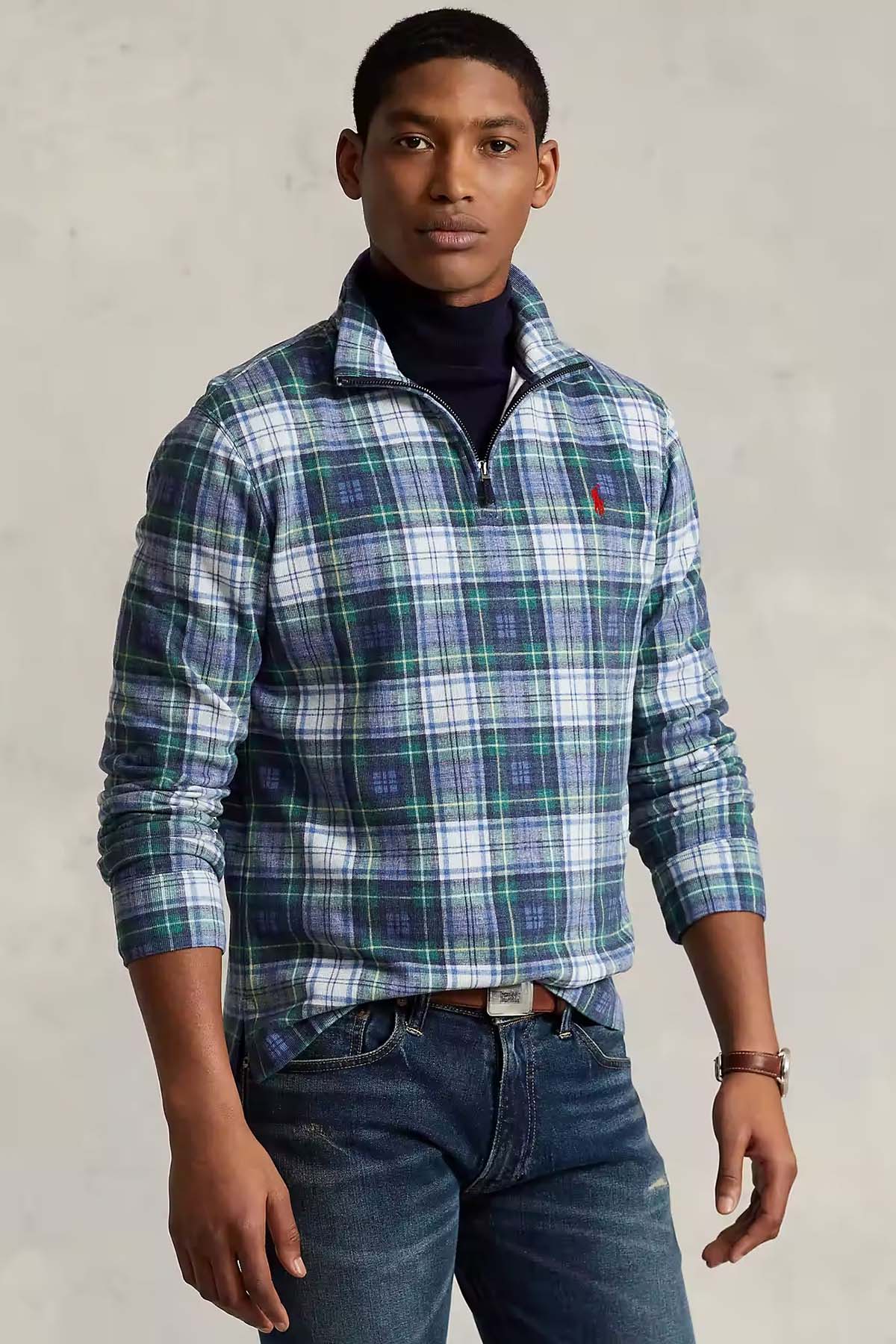 Polo Ralph Lauren Dik Yaka Ekose Desenli Yarım Fermuarlı Sweatshirt-Libas Trendy Fashion Store