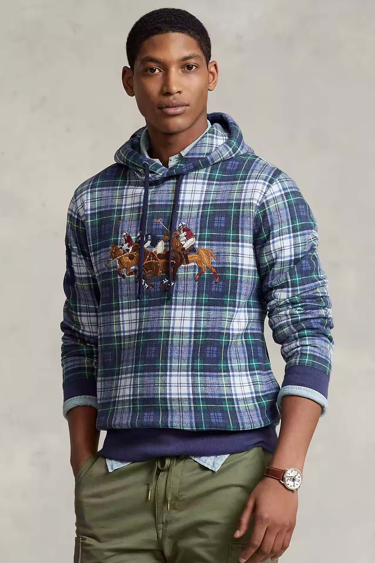 Polo Ralph Lauren Ekose Desenli Triple Pony Kapüşonlu Sweatshirt-Libas Trendy Fashion Store