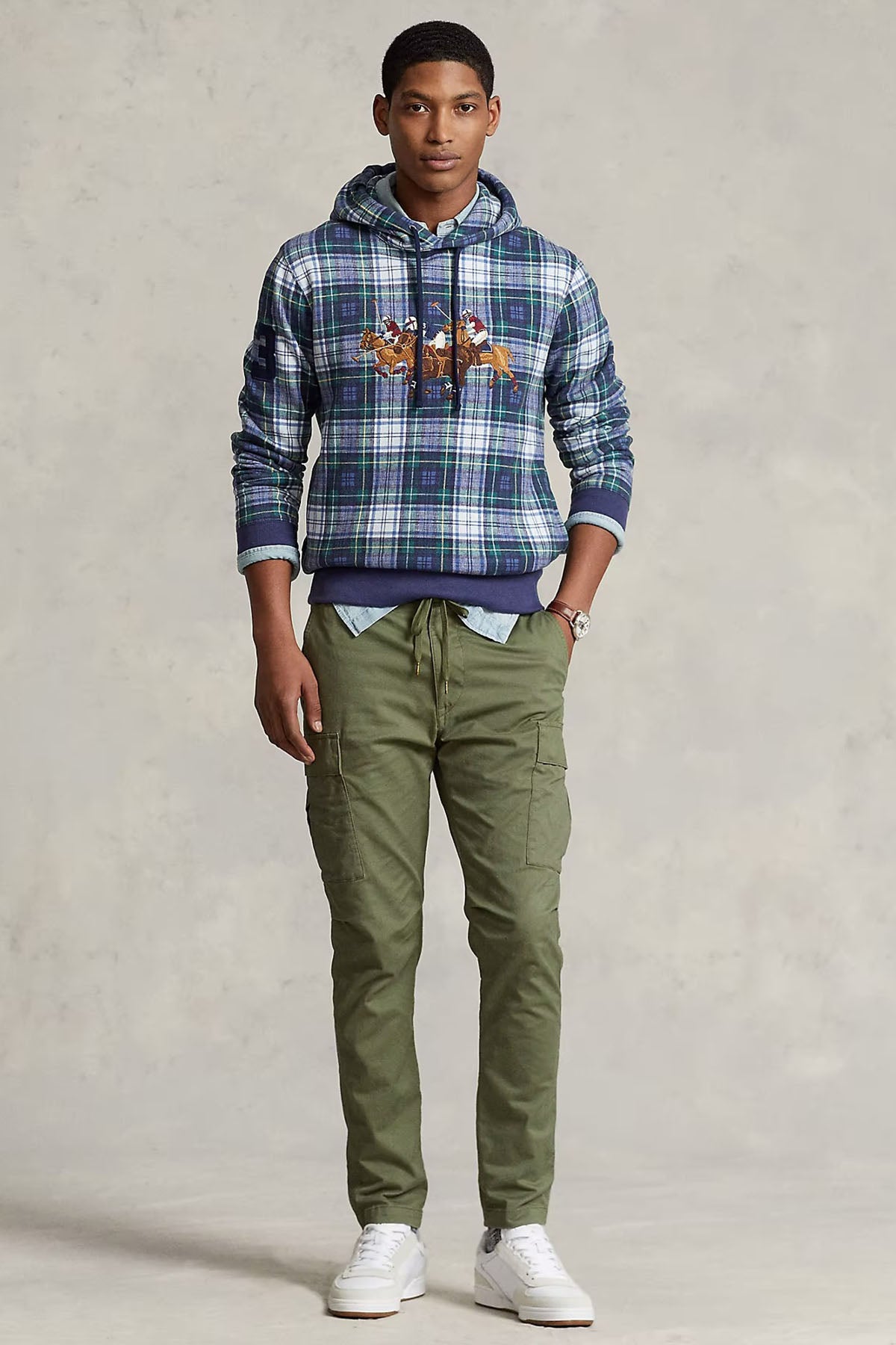 Polo Ralph Lauren Ekose Desenli Triple Pony Kapüşonlu Sweatshirt-Libas Trendy Fashion Store